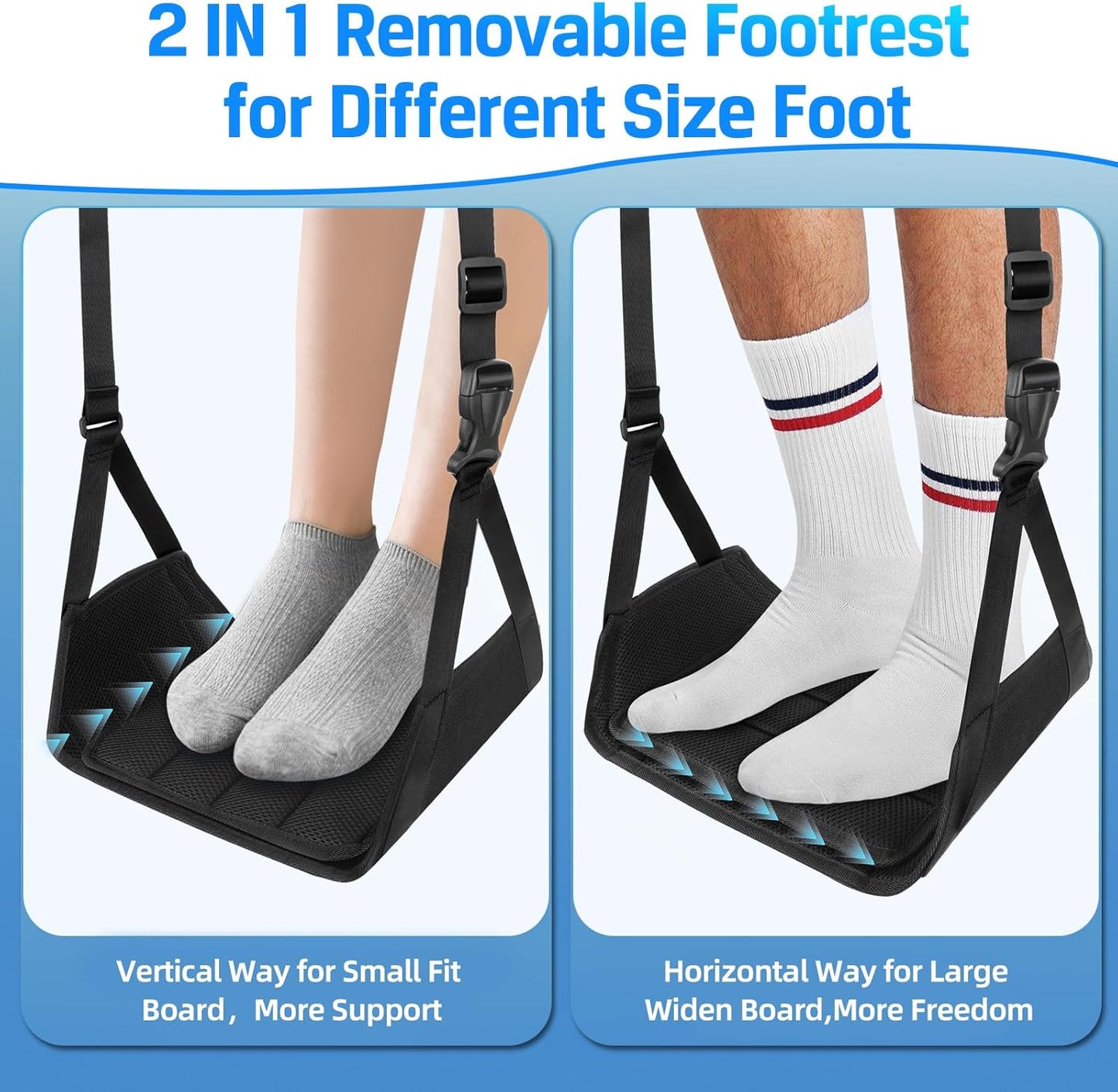 Airplane Foot Hammock for Plane Travel Essentials, Airplane Foot Rest with 2 in 1 Removable Support Pad, Adjustable Foot Hammock with Thicken Memory Foam, Foot Rest for Plane Travel Foot Leg Rest