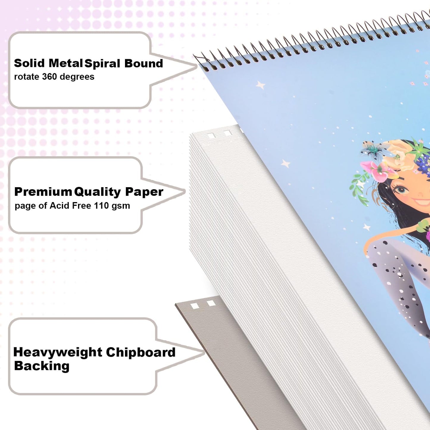 MEMX Sketch Book for Kids, 8”X11.5” 100 Pages(110gsm), Spiral Bound Artist Sketch Pad, Durable Acid Free Sketchbook for Painting, Sketching or Doodling, Best Gifts for Drawing Boys and Girls, White