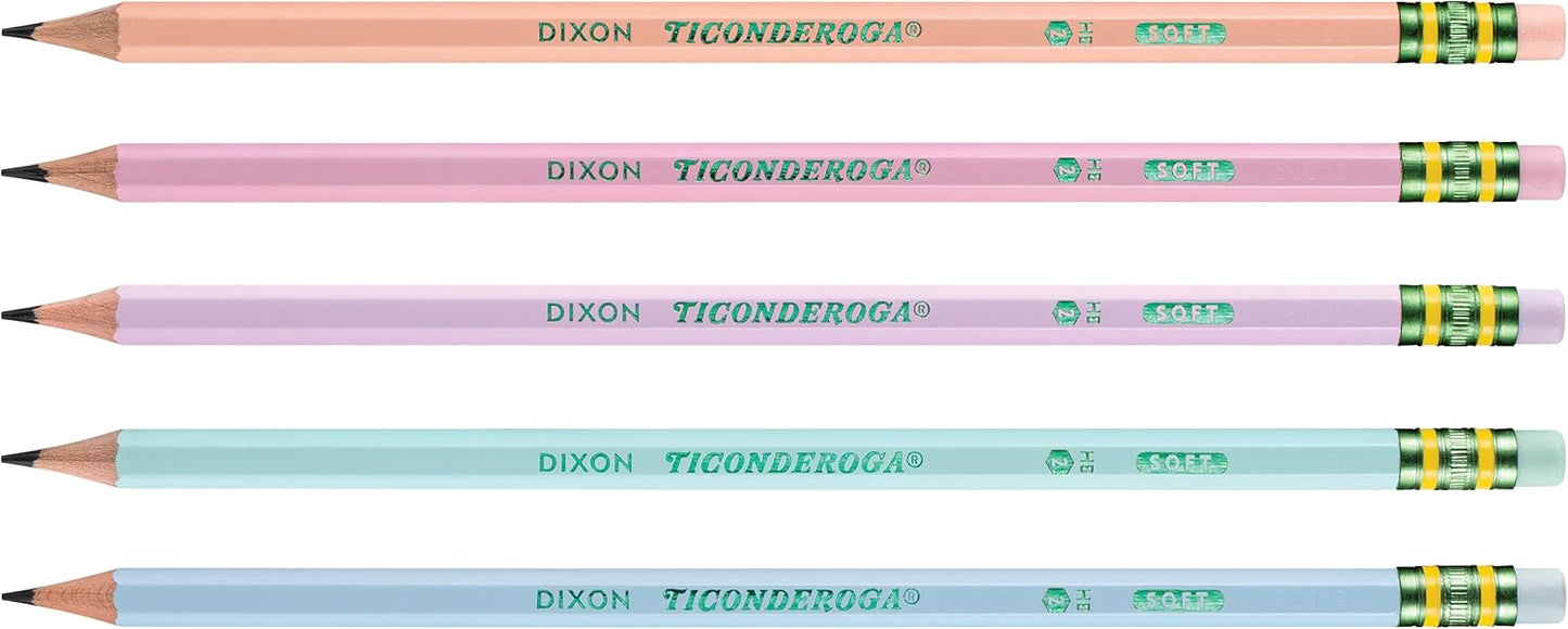 Ticonderoga Wood-Cased Pencils, Pre-Sharpened, 2 HB Soft, Pastel Colors, 150 Count