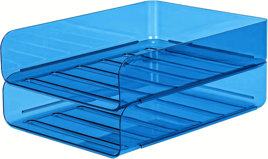2 Pack Stackable Paper Tray File Organizer for Desk, Office Organizer and Storage for Desk Accessories, Notes, Books, File Paper, Document, Blue
