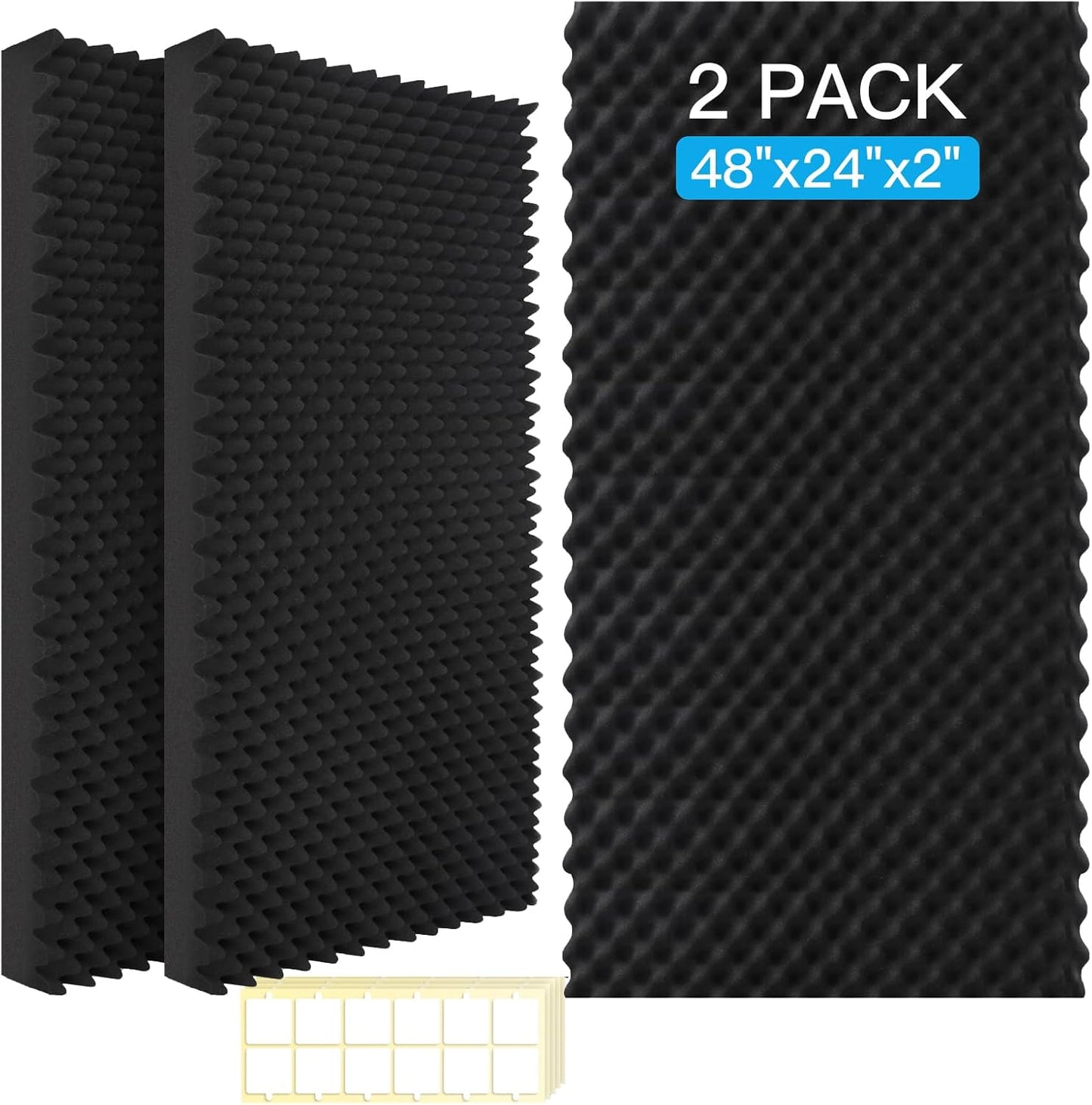 2 Pack Acoustic Foam Panels,48X24X2 Inchs Egg Crate Foam, Soundproof Foam Wall Panels,Studio Foam Panel,High Density Fireproof Noise Foam (Black -2 PCS, 48X24X2 Inchs)