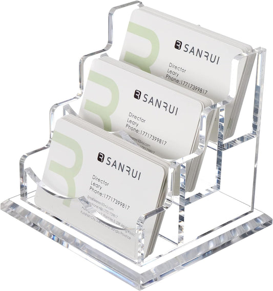 YUXUN Business Card Holder Display for Desk, Clear Acrylic Cards Organizer 3 Tier 3 Slots, Business Card Stand for Men and Women 1 Pack (3 slots) 3slots…