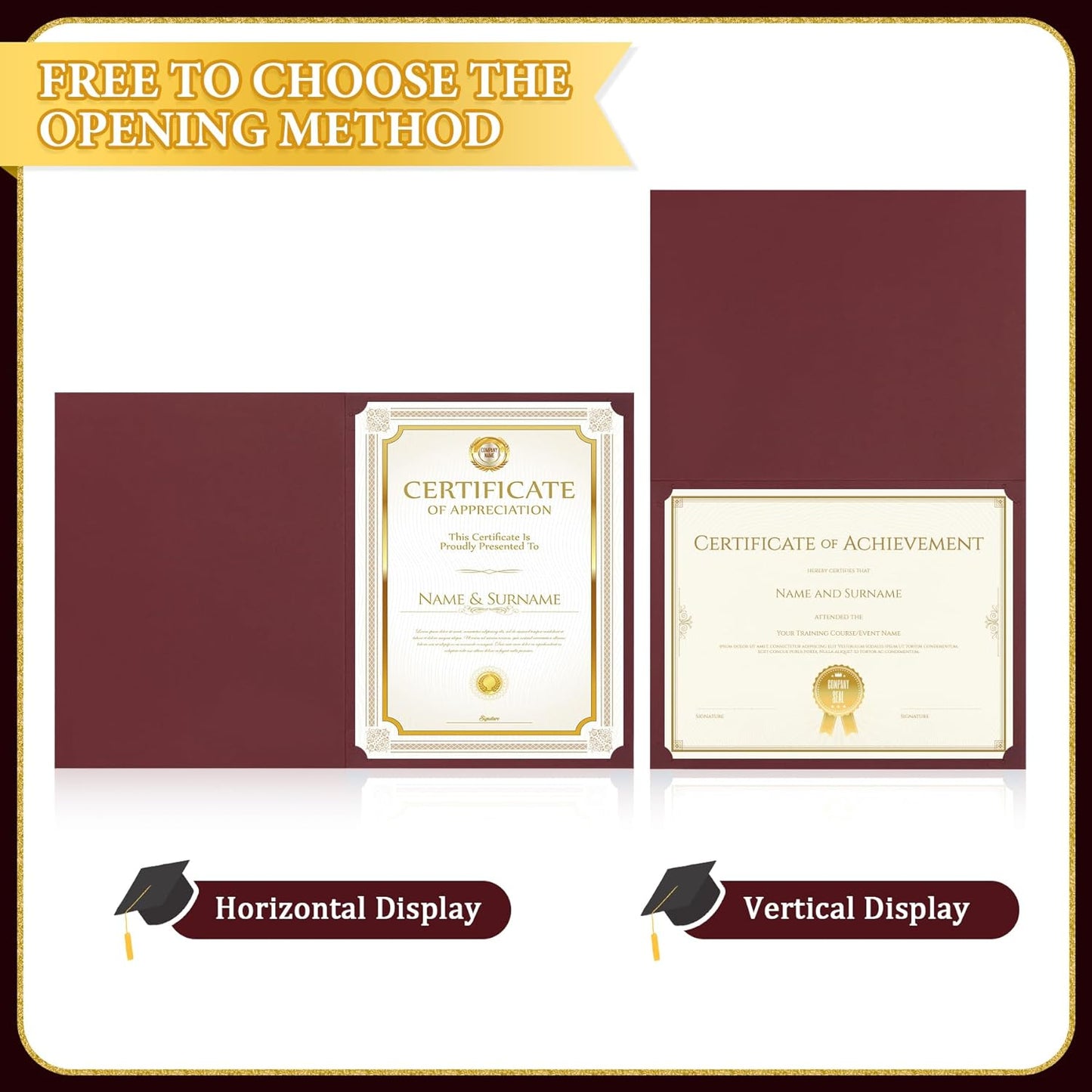Ndsox 50 Packs Burgundy Certificate Holders, Graduation Diploma Holders, 350GSM, Diploma Covers with Gold Foil Border for Letter Size 8.5" x 11" Award Certificate Paper, Cardstocks and Documents