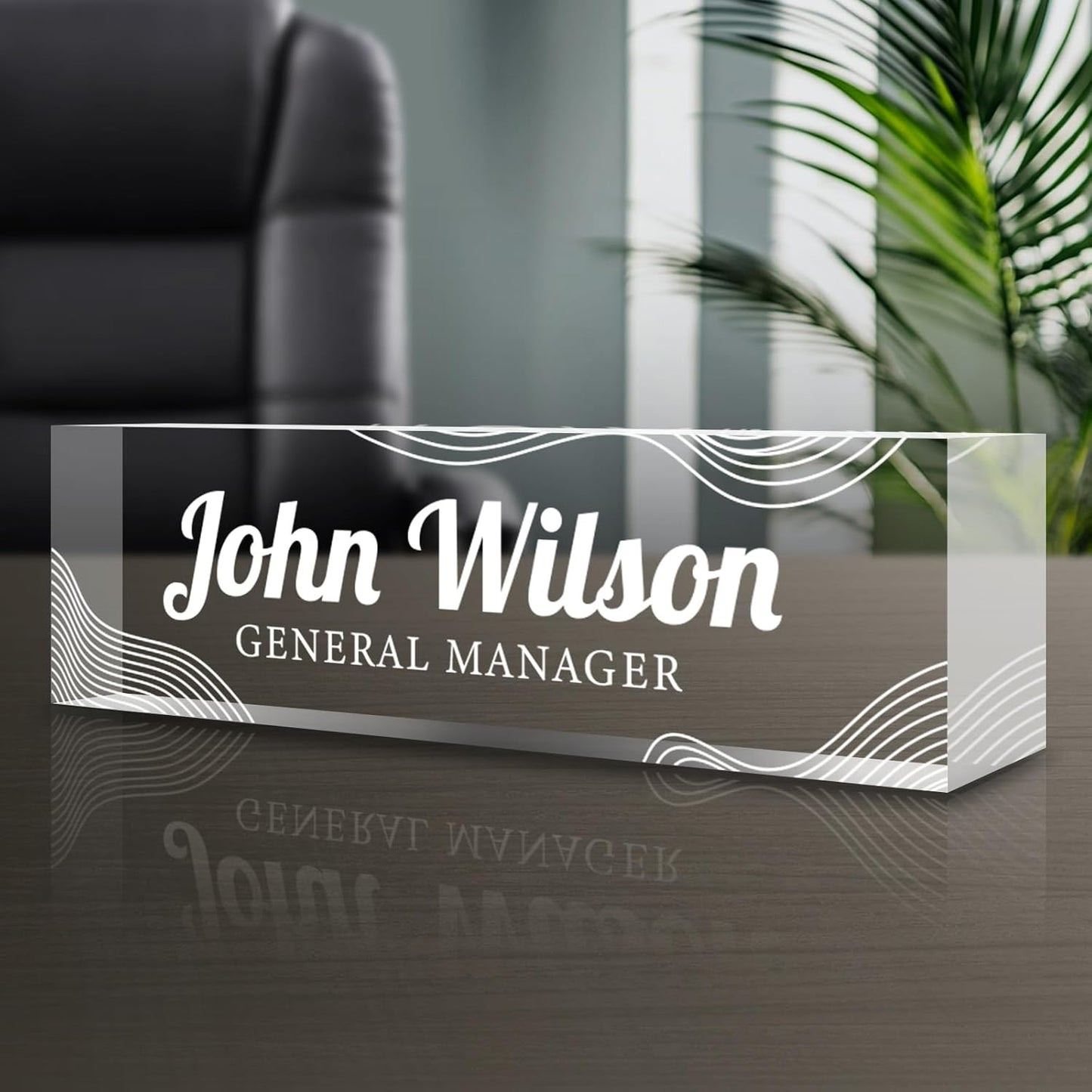 Personalized Name Plate for Desk - Custom Engraved Name Plates for Man - Boss Day Gifts for Boss - Acrylic Office Decor Appreciation Gifts for Teacher Nurse Coworker Social Worker (White Lines)