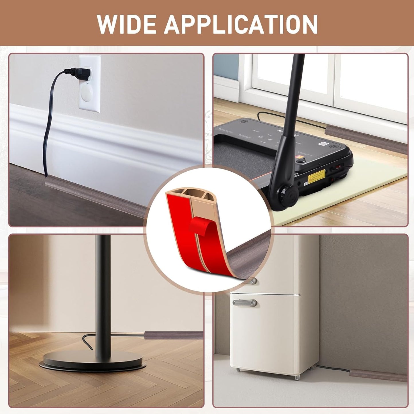 Floor Cord Cover Self Adhesive Cord Hider Floor Extension Cord Covers for Floor Power Cord Protector Cable Management Prevent Cable Trips Cable Cavity 0.51" W x 0.31" H (Brown Walnut Wood, 10Ft)