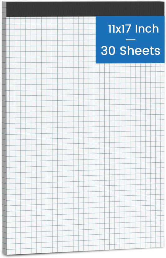 11x17 Graph Paper Pad, 4x4 Quad Ruled, 30 Sheets Large Graphing Paper 11'' x 17'' Engineering Paper, Blueprint Quadrille Grid Paper Blue Lines for Drawings, Drafting, Engineering Drawing, and Planning