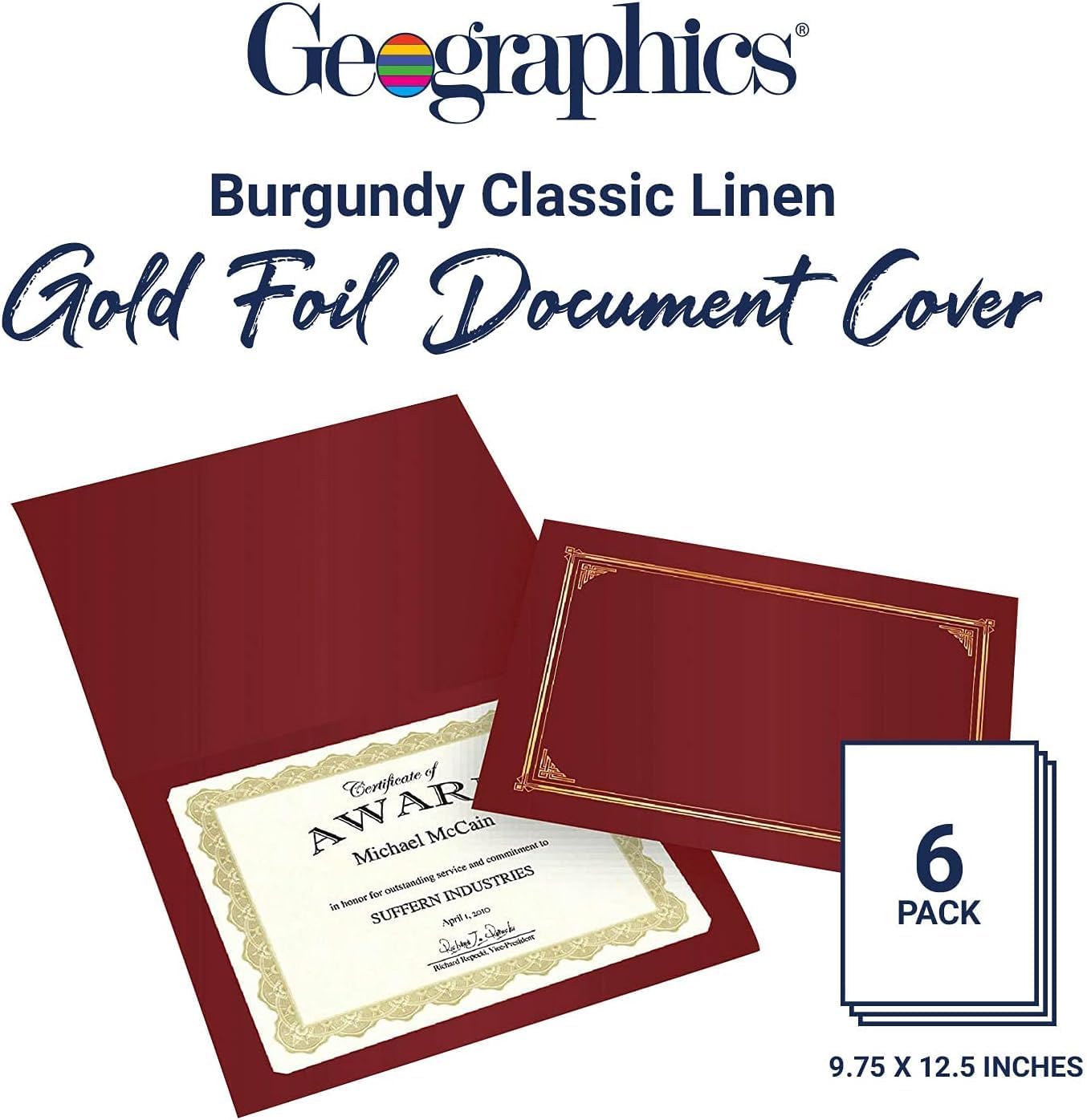 45333 Certificate/Document Cover, 12 1/2 x 9 3/4, Burgundy (Pack of 6)
