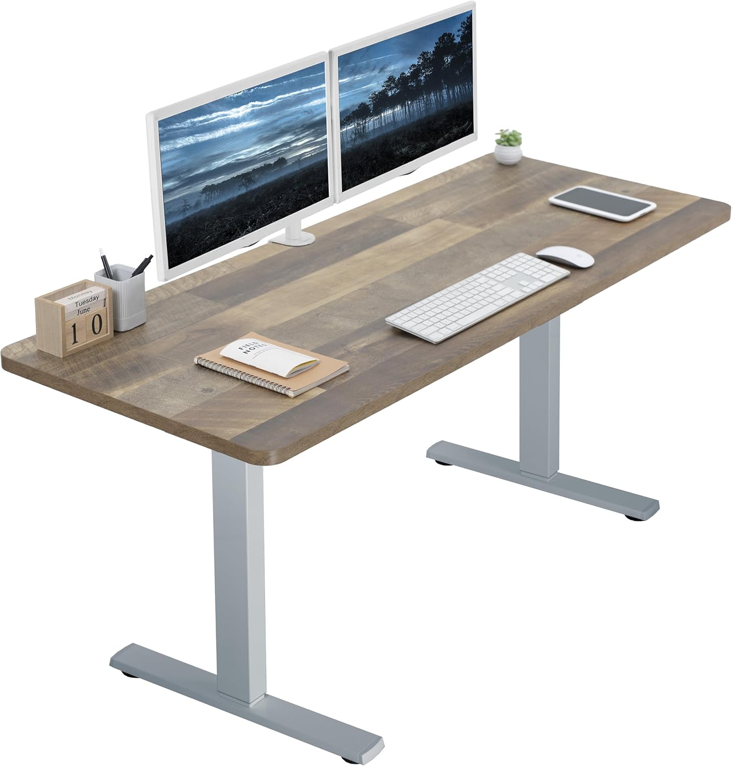 VIVO Electric 60 x 24 in Standing Desk, Memory Height Adjustment, 1B Series, One-Piece Reclaimed Wood Top, Gray Frame, DESK-KIT-1G6P