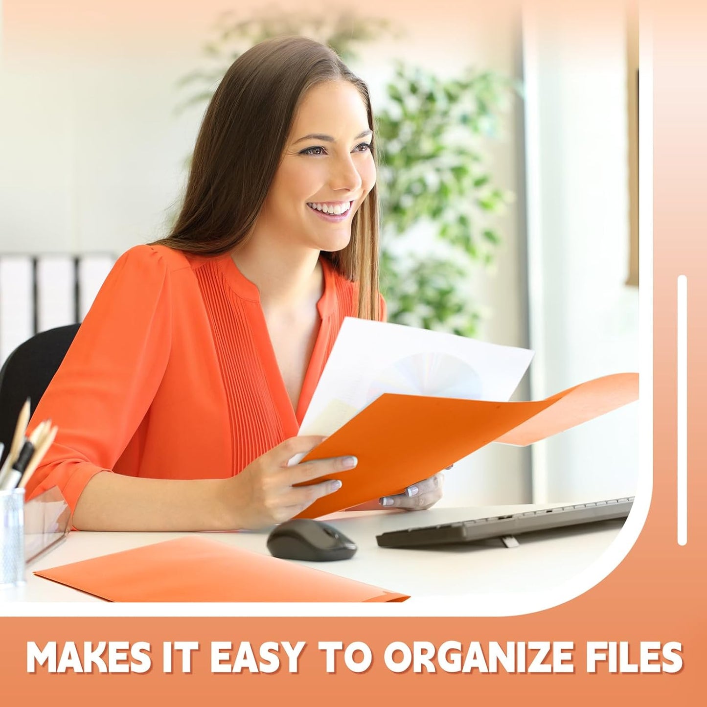 Henoyso 100 Pcs Plastic Folders with Clear Front Pockets Bulk Heavy Duty File Folders with 2 Pockets and Card Slot for Student Teacher Back to School Supplies Office Presentation (Orange)