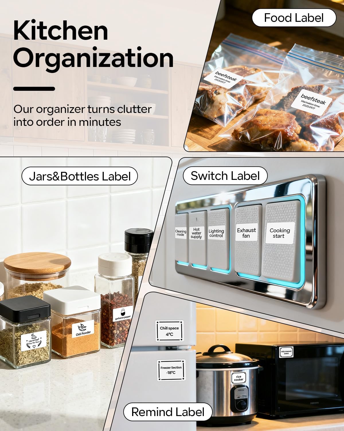 Phomemo Label Printer M110 Upgraded Label Maker Bluetooth No Ink Portable for Small Business, Address, Office, Home for Phone; for PC/Mac(USB), with 100 Labels, Ebony Black