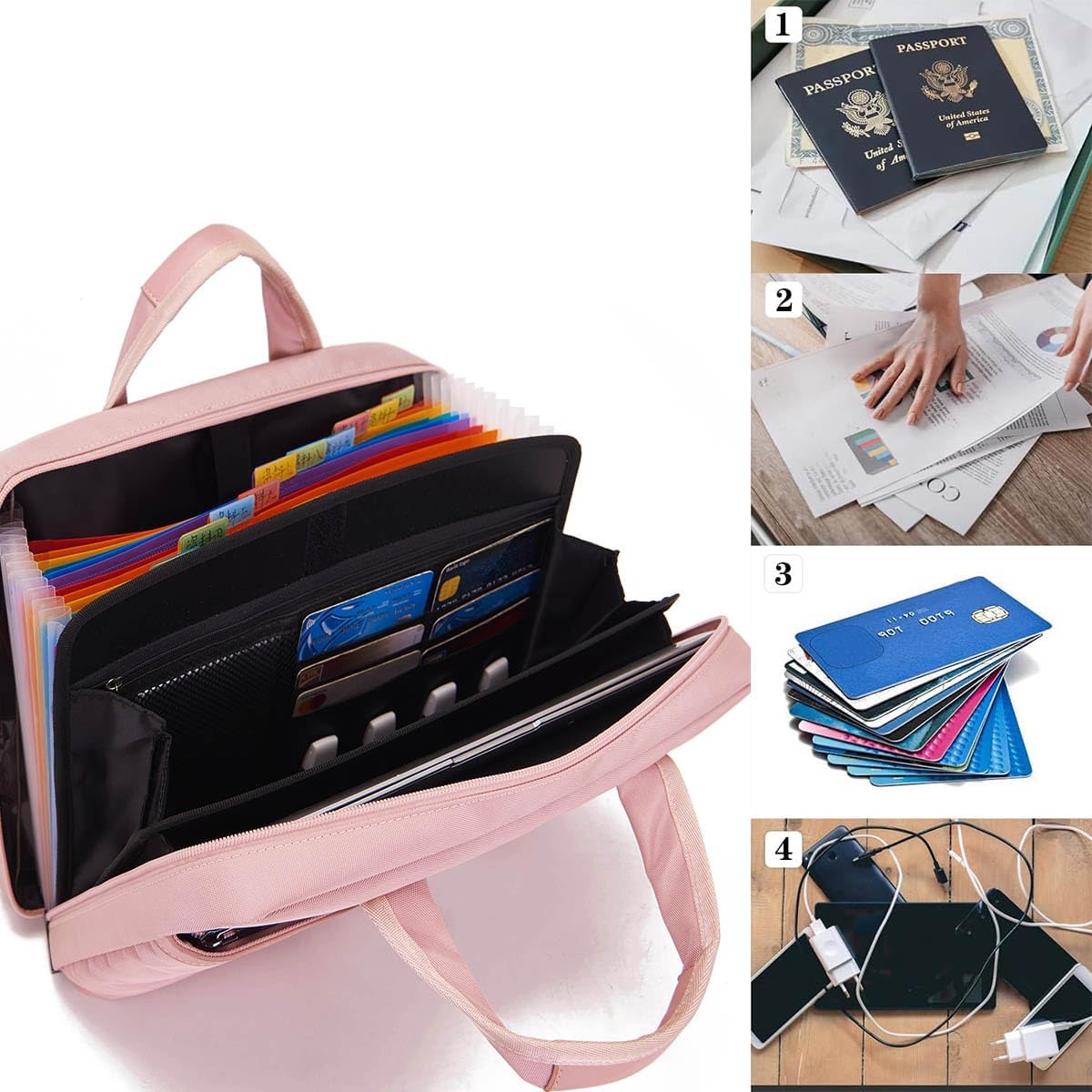 BARDOLPH Accordian File Organizer with Handle,12 Pocket Expanding File Folder with Zipper,File Folder Organizer with Multi Pockets Heavy Duty Accordian File Organizer (Pink)