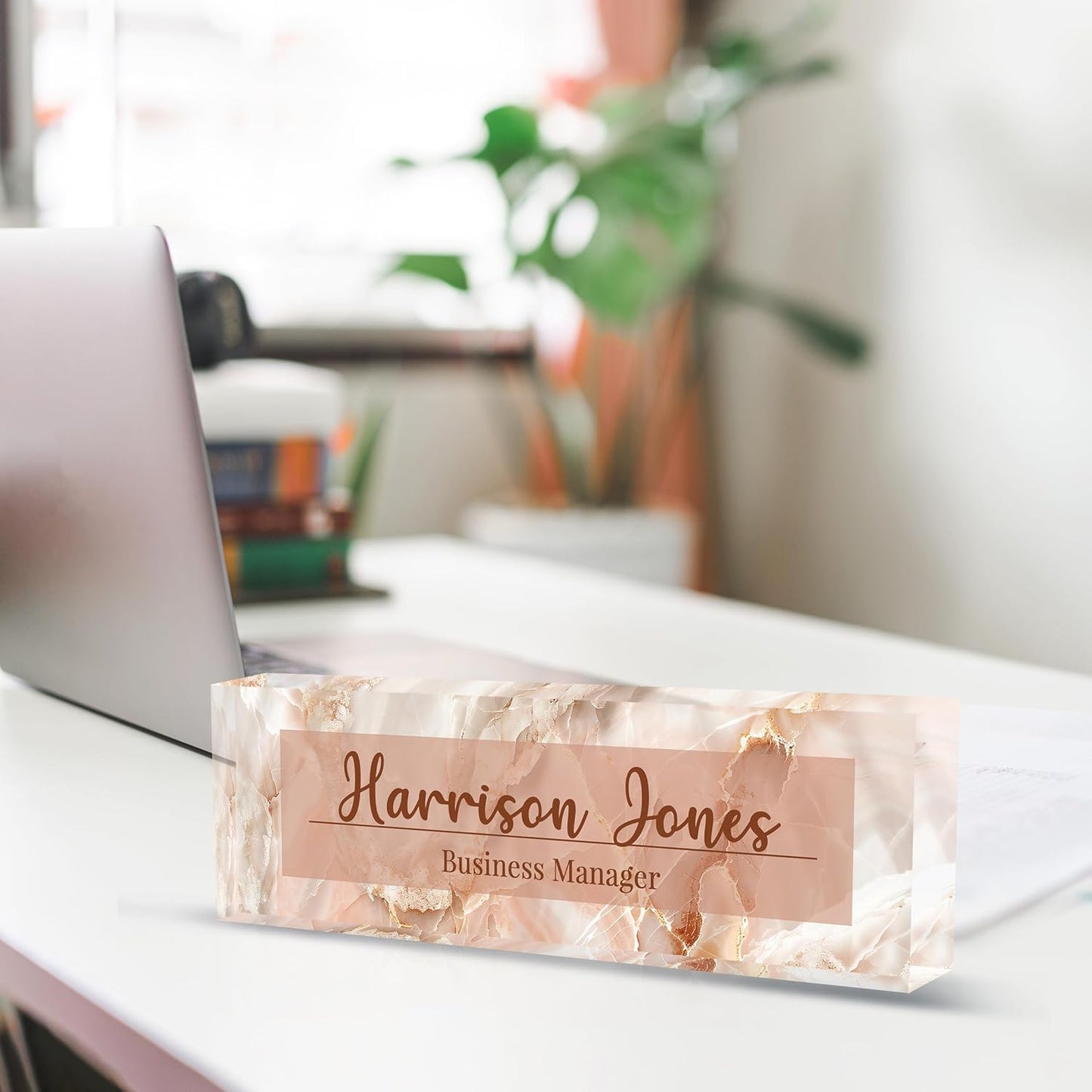 Personalized Name Plate for Desk, Custom Desk Name Plate, Acrylic Name Plate Office Desk Accessories, Personalized Office Gifts for Coworkers Teachers, Employee Appreciation Gifts (B-Pink Flowing)