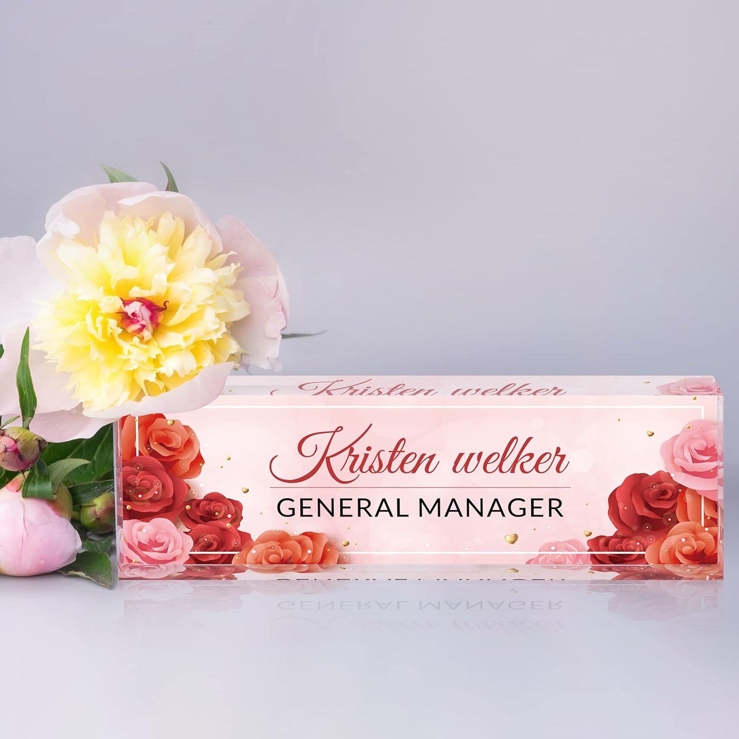 Desk Name Plate Personalized, Premium Rose Acrylic Desk Name Plate, Personalized Name Plate for Desk, Office Decor for Women or Men Coworkers, Boss, Employee, Teacher