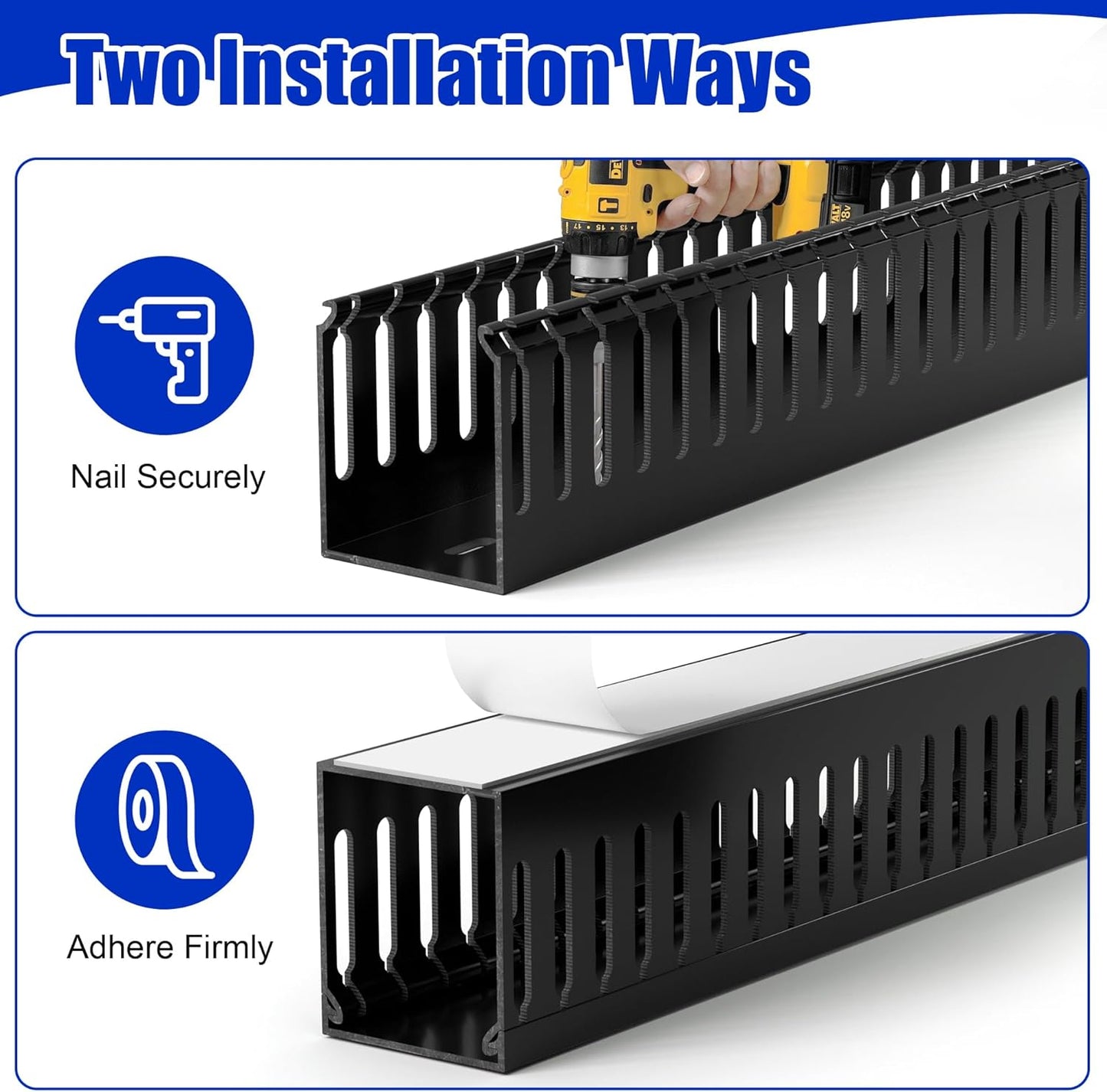 ZhiYo 99in(6X L16.5in) Professional Server Rack Cable Management Raceway, H2in x W2in Cable Raceway Kit, Electrically Safe PVC Open Slot Wire Raceway for Under Desk/Computer/Network Cords, Black
