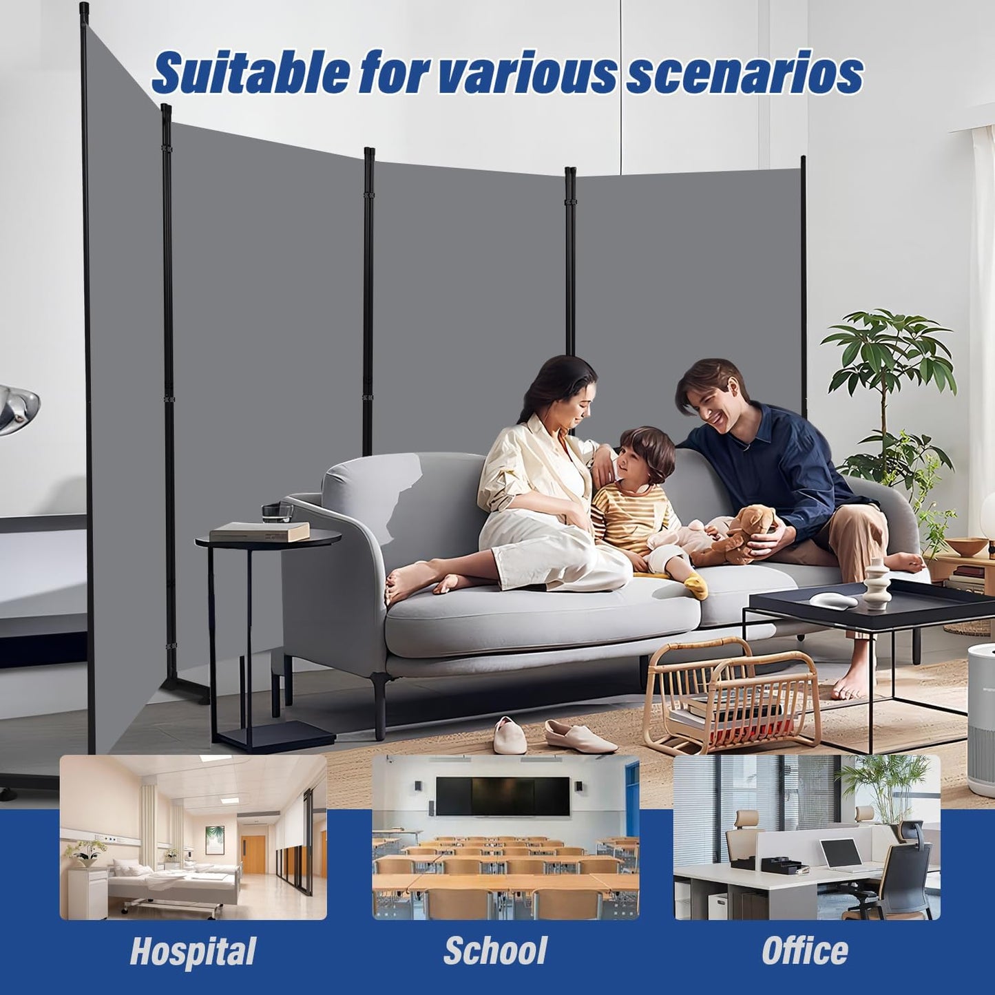 Room Divider 6ft Room Dividers and Folding Privacy Screens, 4 Panel Partition Room Divider Fabric Panel, Indoor Wall Divider for Room Separation Freestanding Space Separators for Bedroom Office Studio