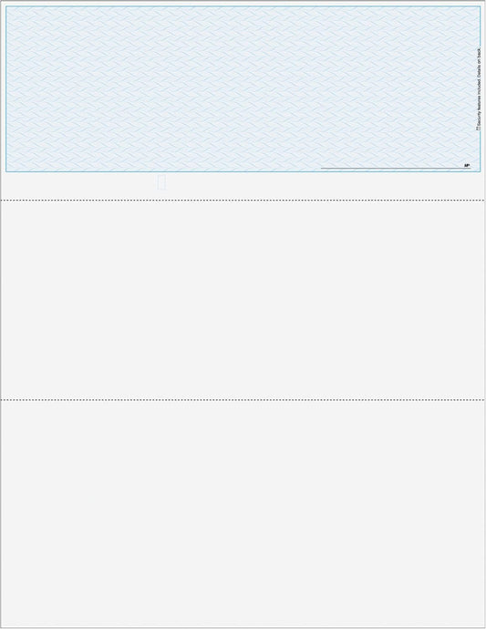 Classic Blank Business Top Check, Blank Computer Top Check Paper with Blue Herringbone Background and Signature Line, 500/Pk