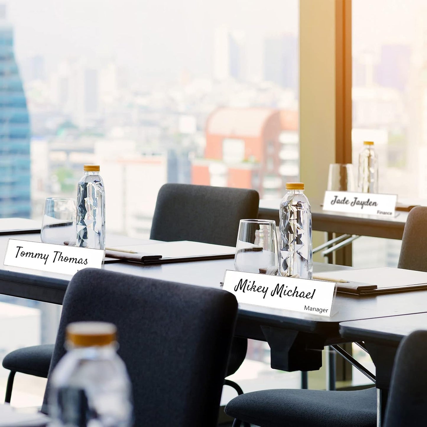 Yalikop 24 Pcs Acrylic Name Plates for Desk 2 x 8 Inches Clear Slant Back Sign Holder Stand License Label Holder for Back to School Classroom Office Conference Business Meeting Table Display