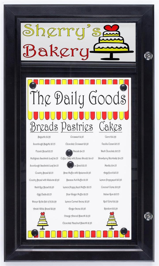 Weather Resistant, Magnetic Surface, Bulletin Board with Swing-Open Locking Door, Wall Mounted, Matte Black Finish Aluminum Frame, with Header, for Indoor Or Outdoor Use