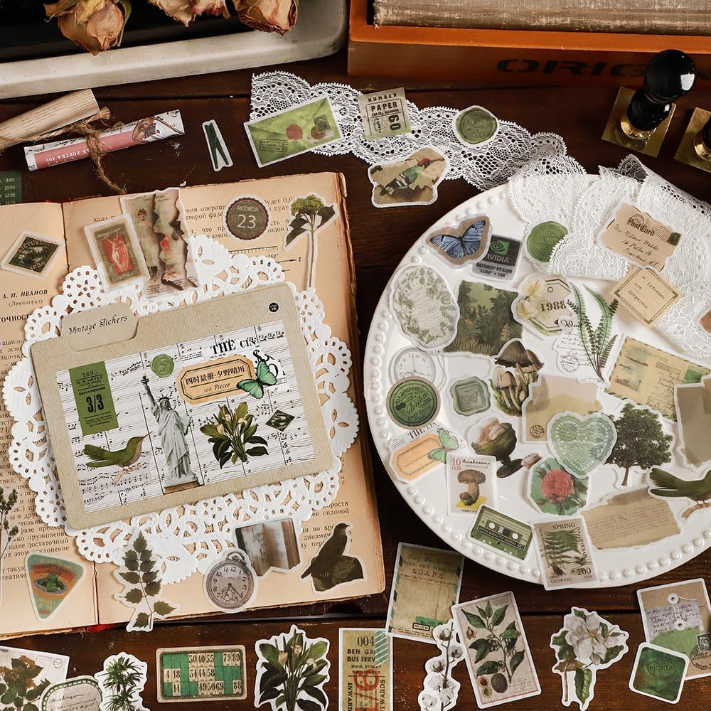 Maxleaf Vintage Washi Sticker Set, 400PCS Floral Retro Nostalgic Ephemera Stickers for Scrapbooking Journaling DIY Crafts Planner Diary Album Handmade Work Journal Envelope Gift Wrapping