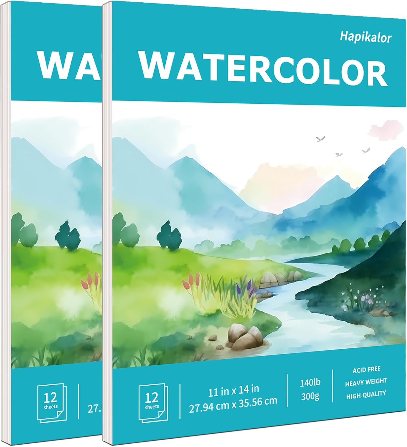 Hapikalor 11"x14" Watercolor Paper Pad, 2-Pack, 140lb/300gsm Artist Painting Drawing Paper Book, Art Supplies for Adults Kids, Watercolors, Watercolor Paint Set, Sketchbook, Journal, Teal