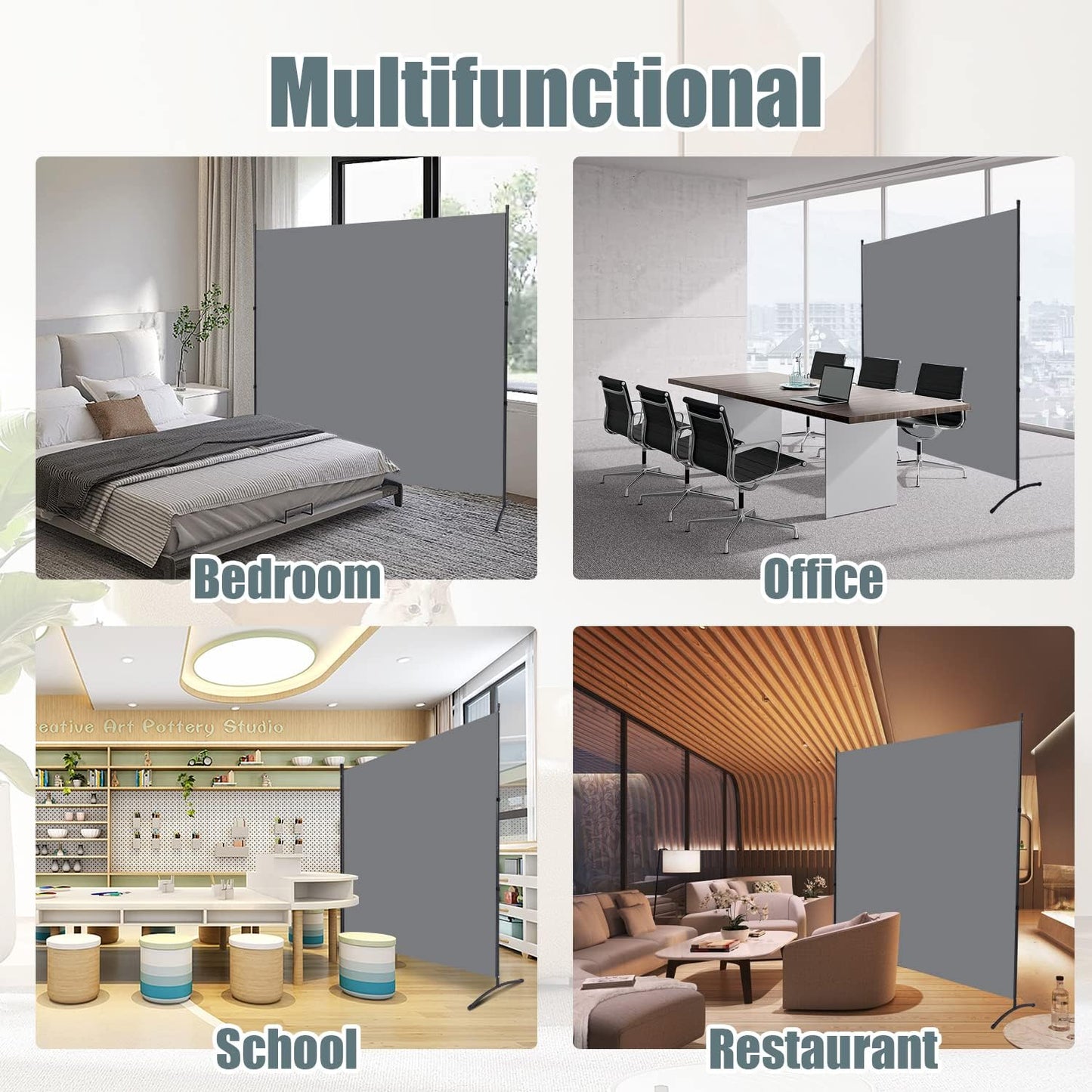 Room Divider 6FT Folding Privacy Screens, Partition Room Dividers w/Freestanding Design, Portable Wall Divider for Room Separtation, Fabric Screen Panel for Home Office Dorm (Grey, 1 Panel)