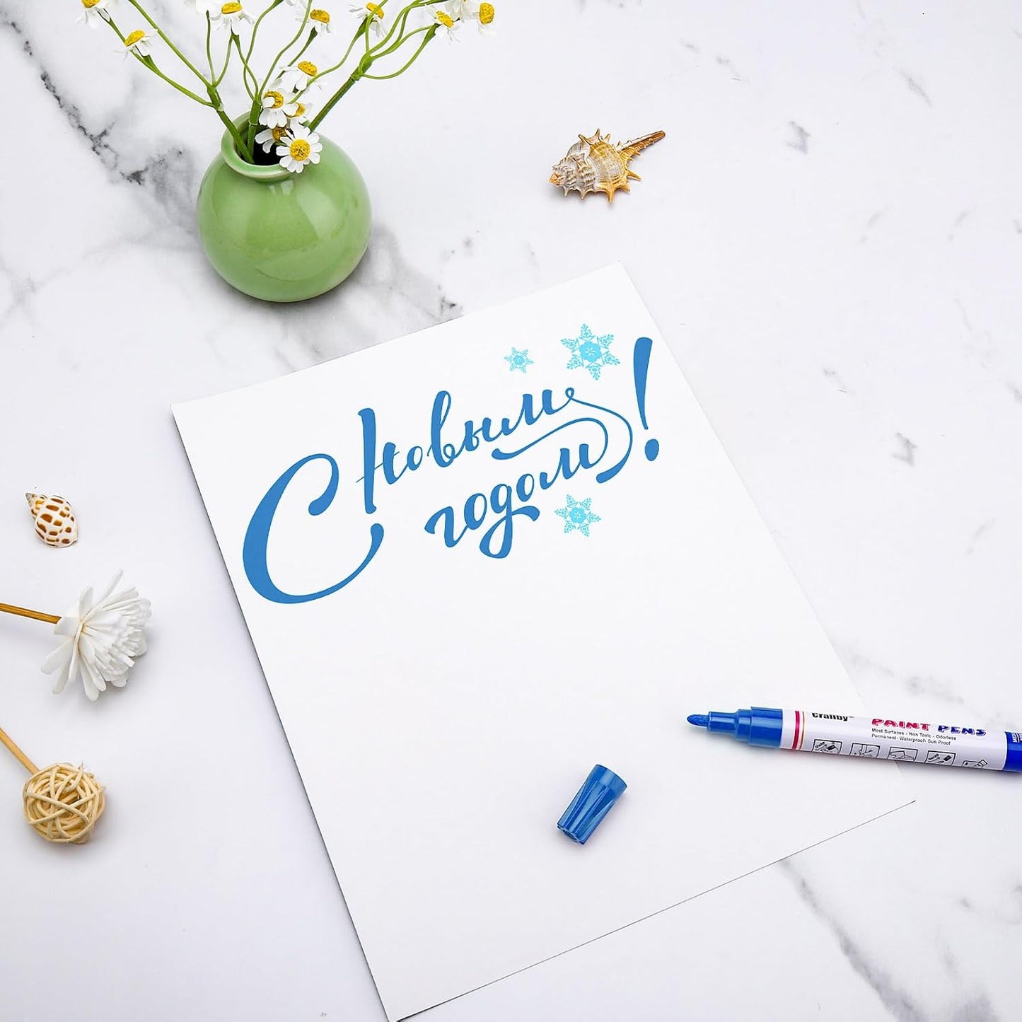 Blue Paint Markers, 8 Pack Oil-Based Waterproof Quick Dry Permanent Paint Pen Set for Rocks Painting, Wood, Fabric, Plastic, Canvas, Glass, Mugs, Metal, Tire, Stone, DIY Craft