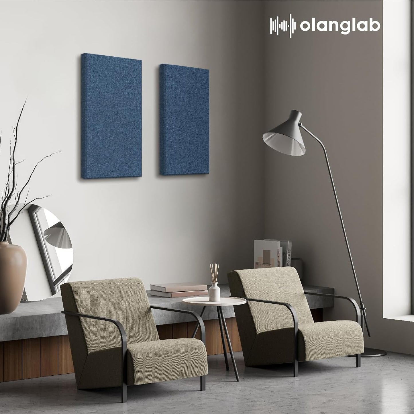 Olanglab Fiberglass Acoustic Wall Panels 4 Pack, 11.8'' x 23.6'' Sound Panels, Fabric Wrapped Sound Proof Panels for Walls (Navy)