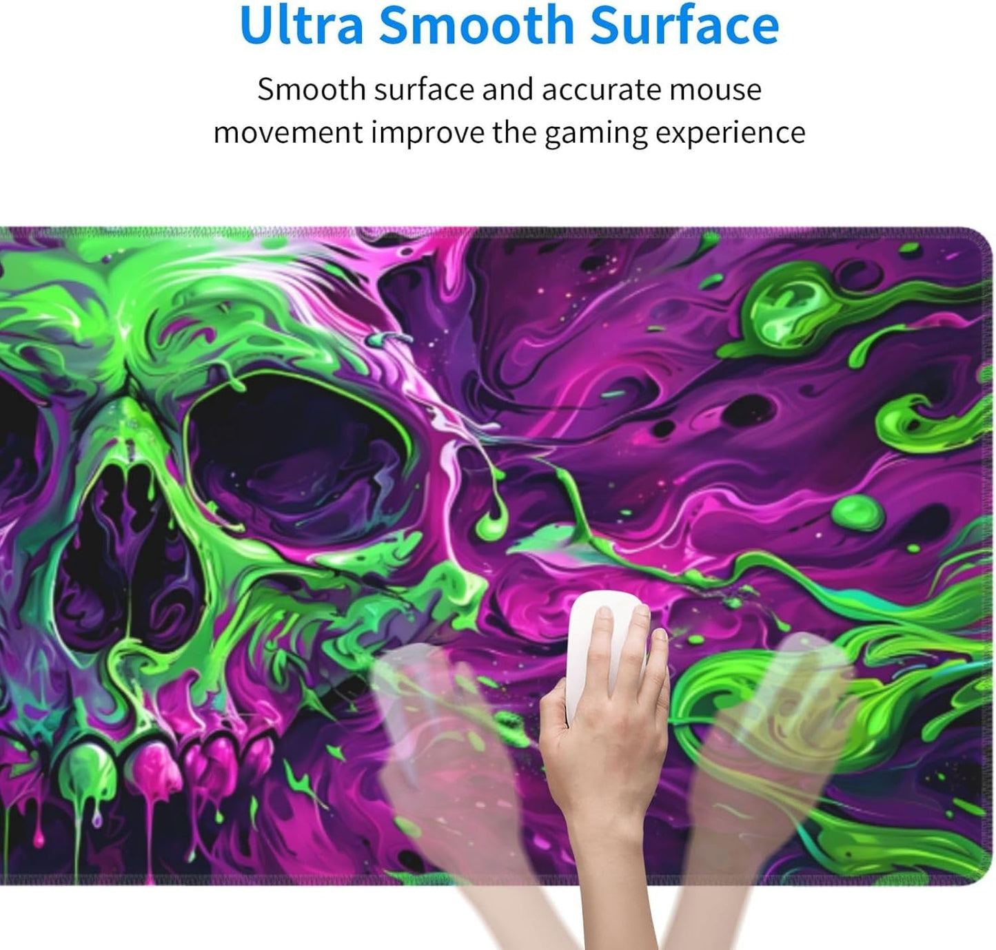 Gaming Mouse Pad Desk Pad,Extended Big Mouse Pad,31.5x11.8 Inch Long Computer Keyboard Mouse Mat Mousepad with 3mm Non-Slip Base and Stitched Edge for Gaming and Office… (Watercolor Skull 2)