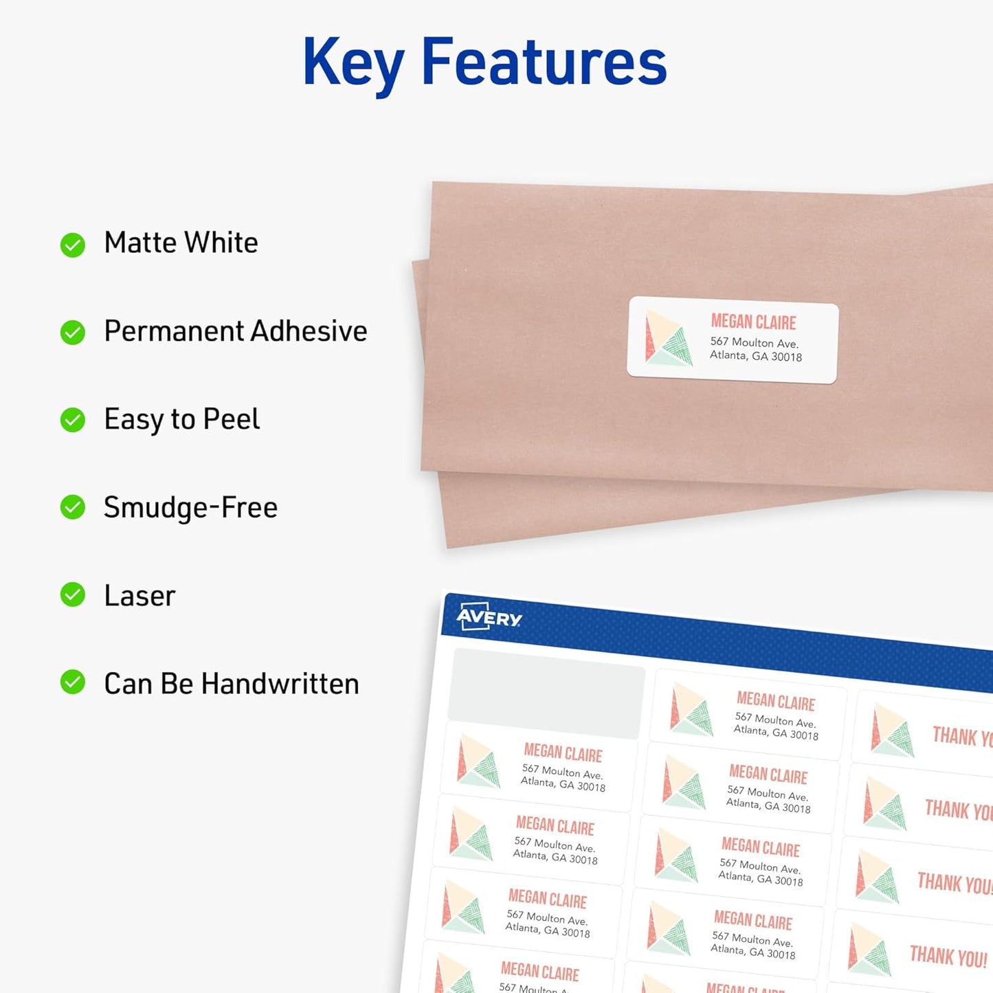 Avery Printable Address Labels with Sure Feed, 1" x 2-5/8" Customizable Stickers, White, 15,000 Blank Mailing Labels Total (2-Pack of 45160)