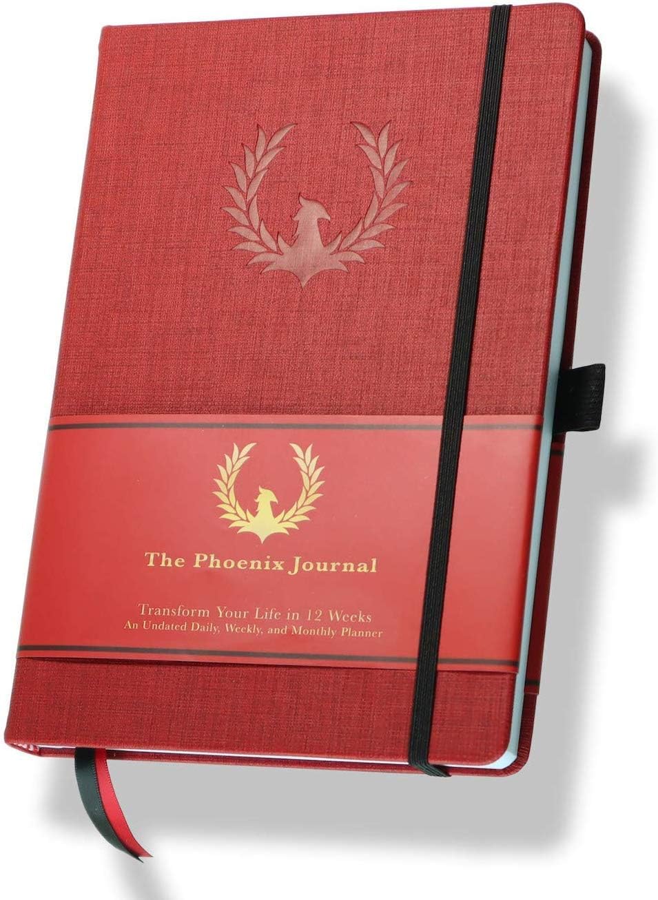 The Phoenix Journal - Best Daily Goal Planner, Organizer, & Calendar for Goal Setting, Gratitude, Happiness, & Productivity - Vision Board & Habit Tracking - 12 Weeks, Undated, Hardcover (Crimson)