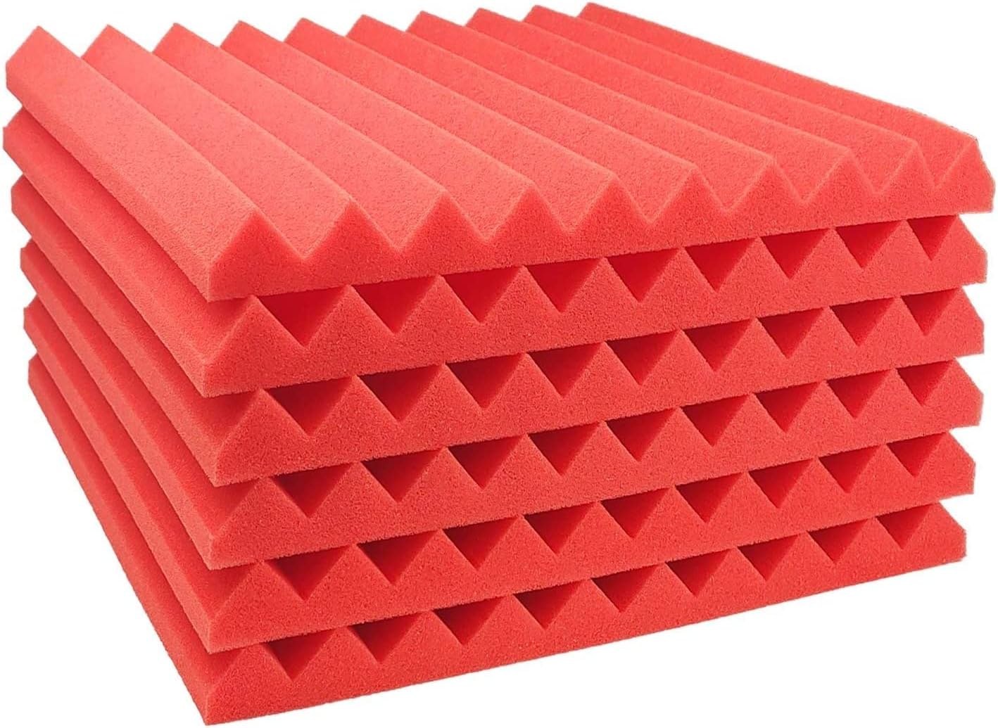 JBER 12 Pack Acoustic Foam Panels, 1" X 12" X 12" Studio Soundproof Wedge-Shaped Fireproof Soundproof Liner Acoustic Treatment Foam (red)