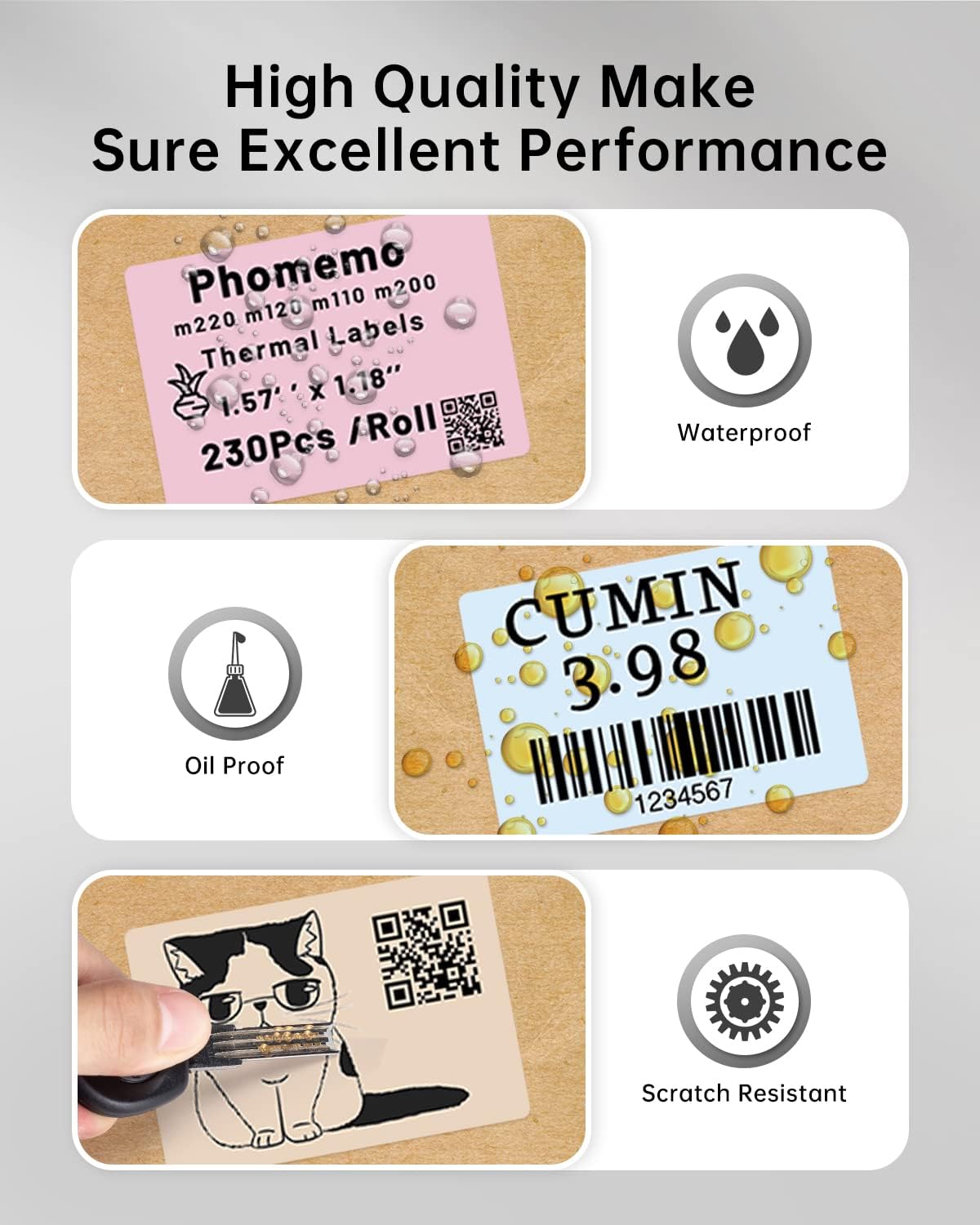 Phomemo Labels,Thermal Color Label,1.57'' x 1.18''Square Self-Adhesive Sticker Paper for Phomemo M110 M220 M221 M120 M108 M150 M250 M260 M160 M200 Printer, for Barcode,Name,Address (Pink/Blue/Khaki