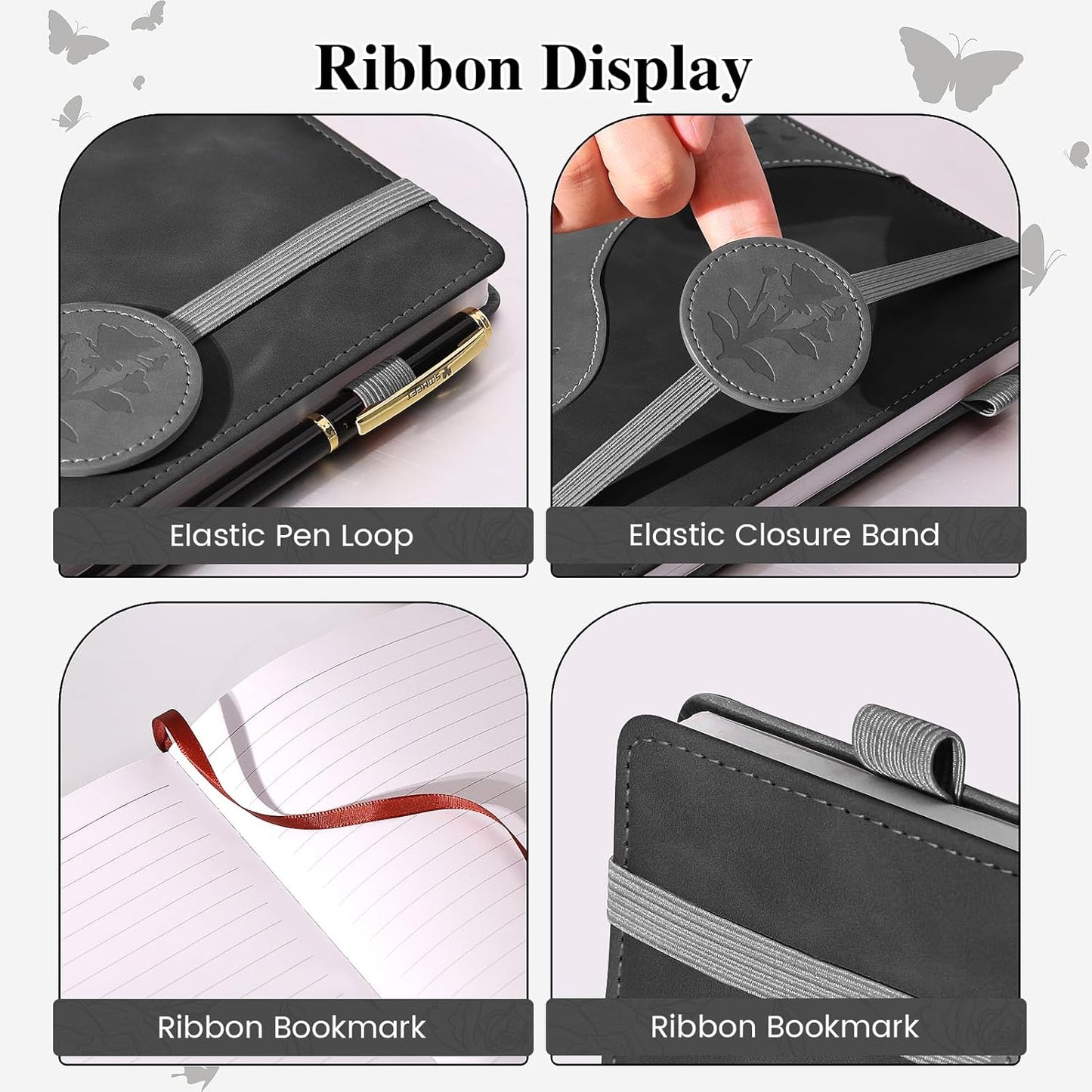 Lined Journal Notebook, A5 Hardcover Leather Journal for Men Women, 200 Pages 100 GSM Thick Paper, Journaling Notebooks for Work School Travel Note Taking, Black