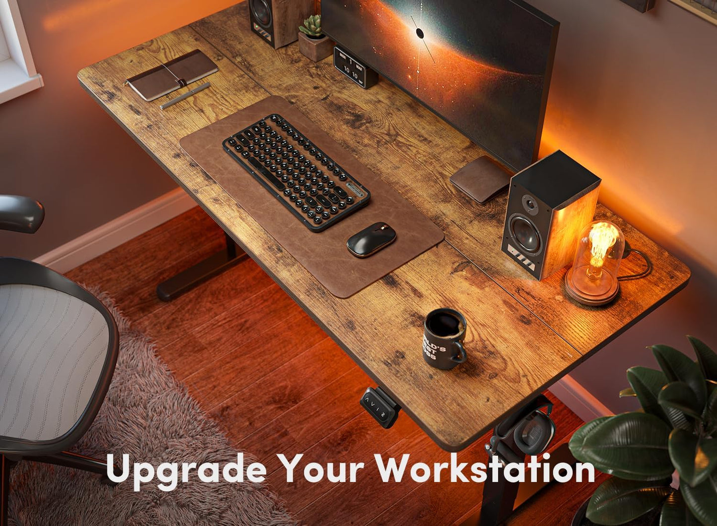 FEZIBO Electric Standing Desk, 60 x 24 Inches Height Adjustable Stand up Desk, Sit Stand Home Office Desk, Computer Desk, Rustic Brown