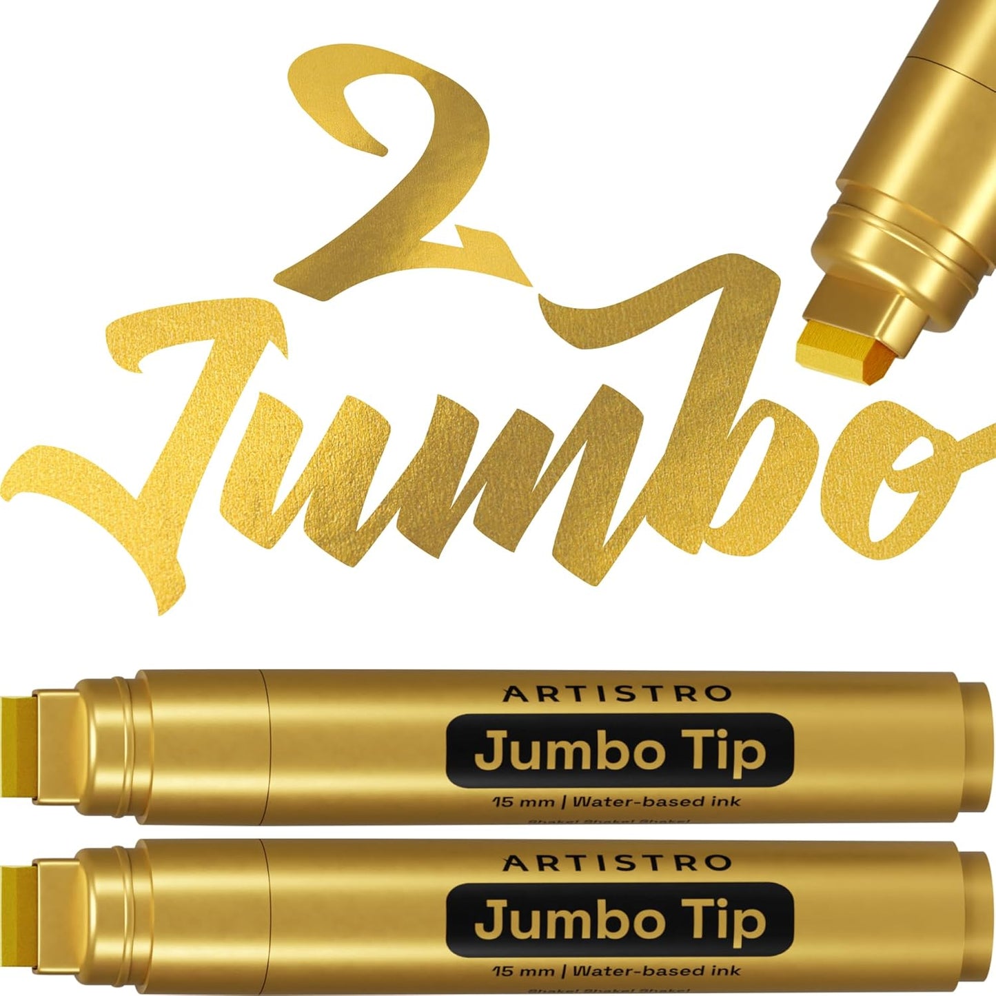 ARTISTRO 2 Gold Acrylic Paint Markers - 15mm Jumbo-Tip Paint Pens - Perfect for Crafting, Art Projects, & More