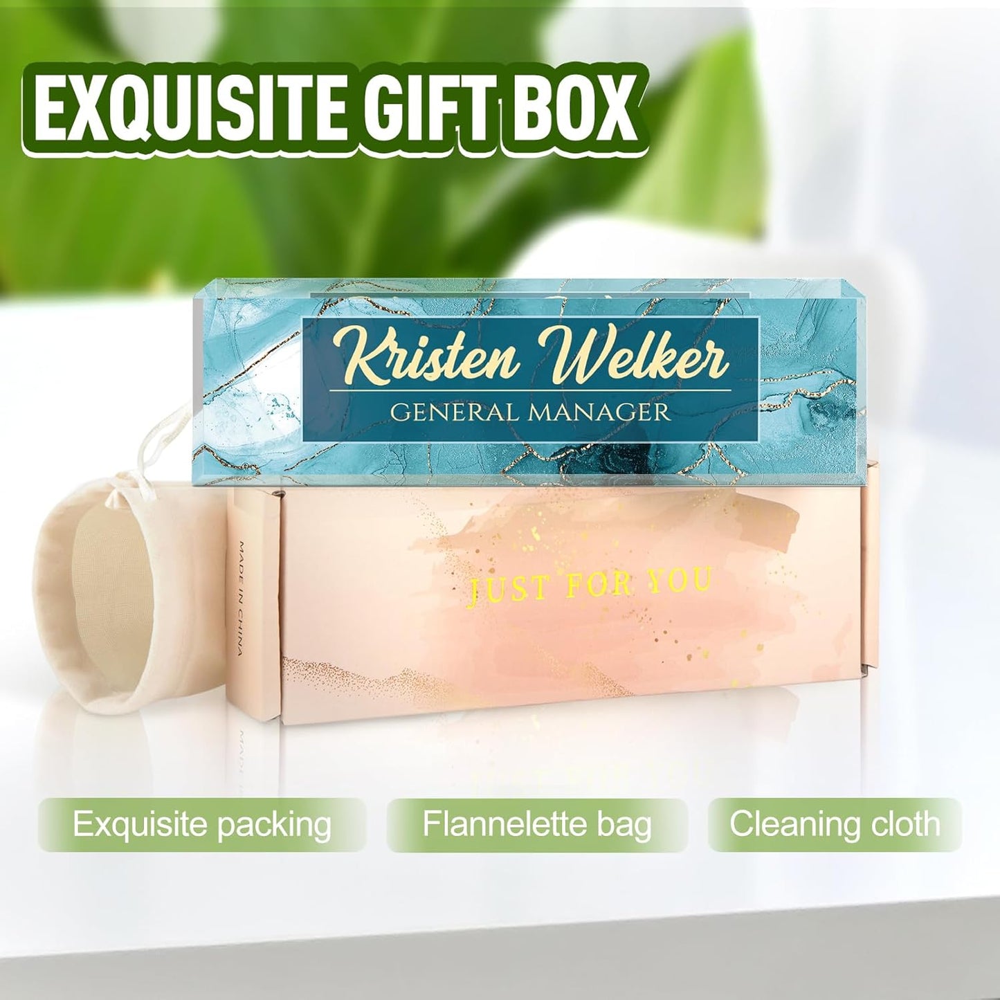 Name Plate for Desk, Desk Name Plate Personalized, Cyan Office Decor for Women Men, Acrylic Desktop Accessories, Office Gifts for Boss Nurse Teacher Coworker, Employee Appreciation Gift (Cyan Coast)