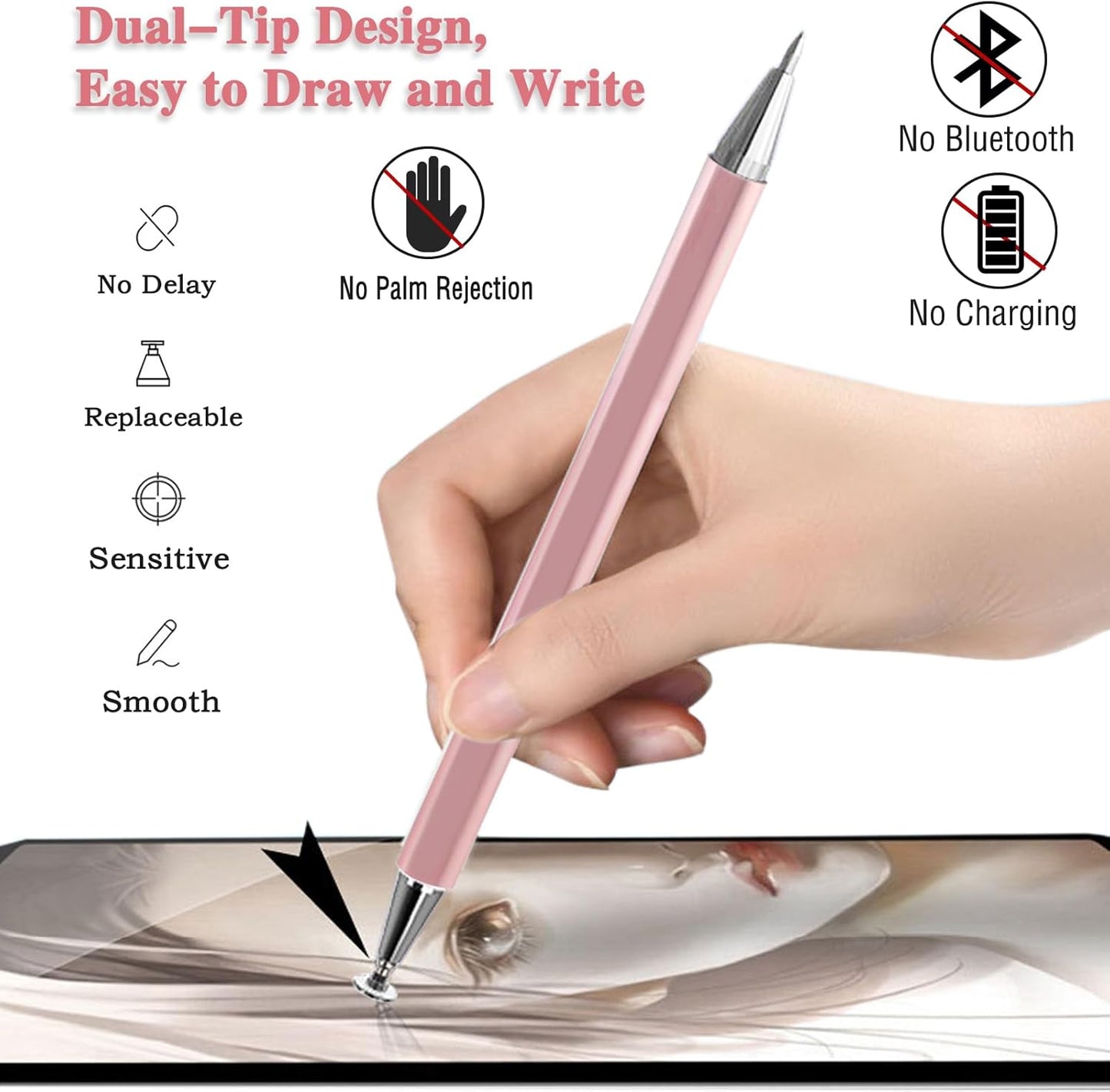 3 in 1 Universal Stylus Pen for Touchscreen,High Sensitivity & Precision Capacitive Stylus Pen for iPad Suitable for All Touch Screens of iPhone/iPad/Android/Samsung Galaxy/Tablets-Pink