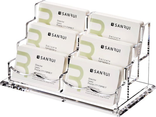 YUXUN Business Card Holder Display for Desk,Clear Acrylic Cards Stand for Men and Women,6 Slots 3 Tier Multiple Business Card Organizer (6slots)…