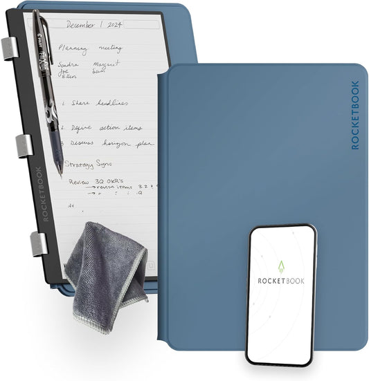 Rocketbook Pro 2.0 Reusable Professional Smart Notebook, Letter Size 8.5x11, Steel Blue - Lined & Dot Grid Pages, App-Connected, Erasable, Premium Cover, Ideal for Work Notes and Business Meetings