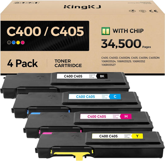 C400 C405 Extra High-Yield Toner Cartridge Set 4-Pack Black Cyan Magenta Yellow 106R03524 106R03525 106R03526 106R03527 Replacement for Xerox Versalink C400 C400D C400DN C405 C405N C405DN Printer Ink
