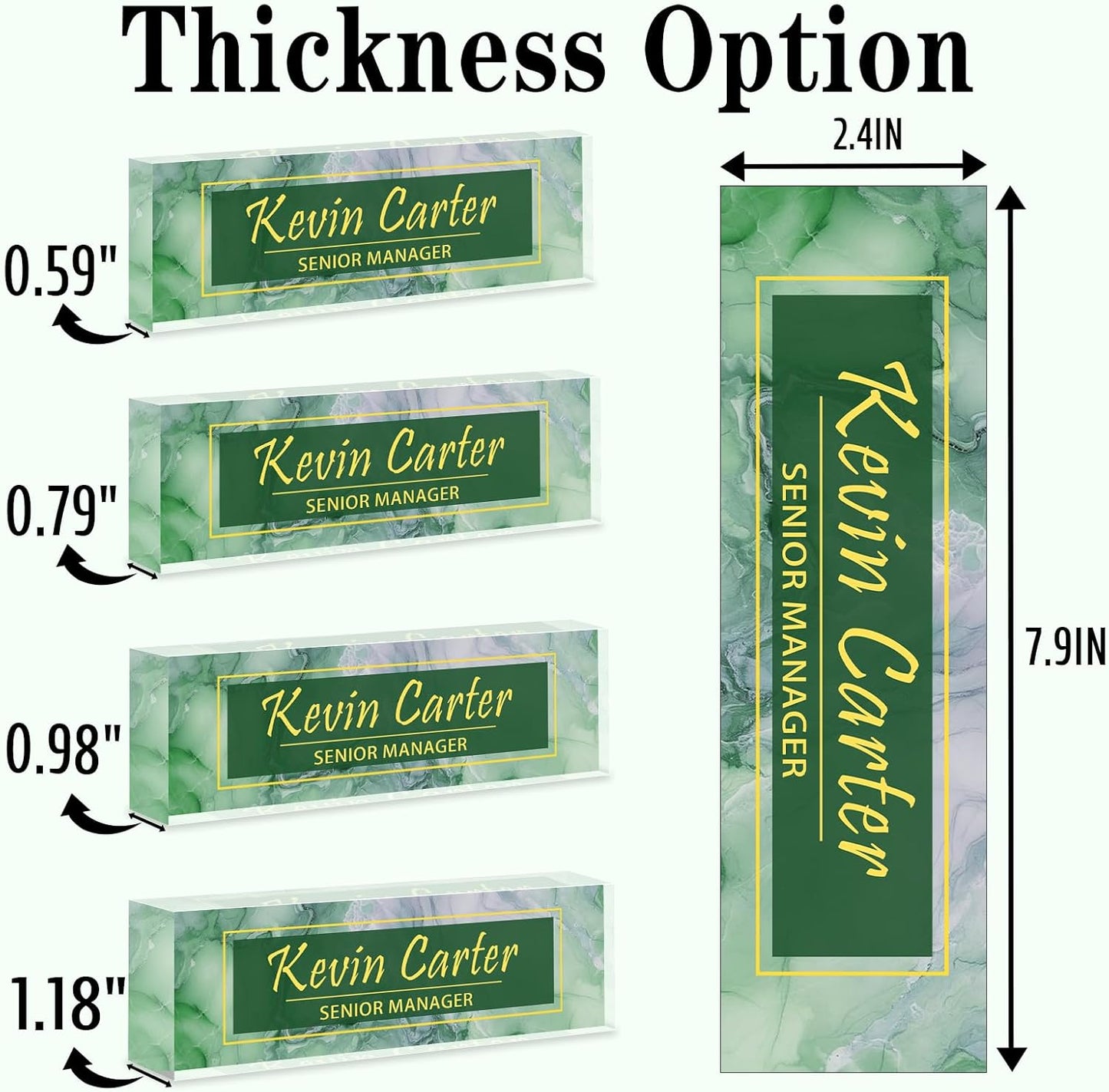 Name Plate for Desk Personalized, Acrylic Desk Decorations, Employee Appreciation Gifts, Custom Office Gifts for Coworkers, Boss, Teacher, Nurse (Green White Marble)