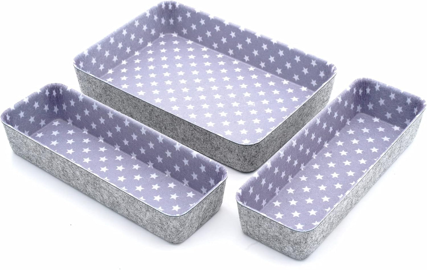 Welaxy Desk Drawer Organizer Bins with Modern Pattern Home Office Storage Bin Sturdy Small Sharrow Cozy Cubby Organize Box Gifts idea 3-Piece (Star)