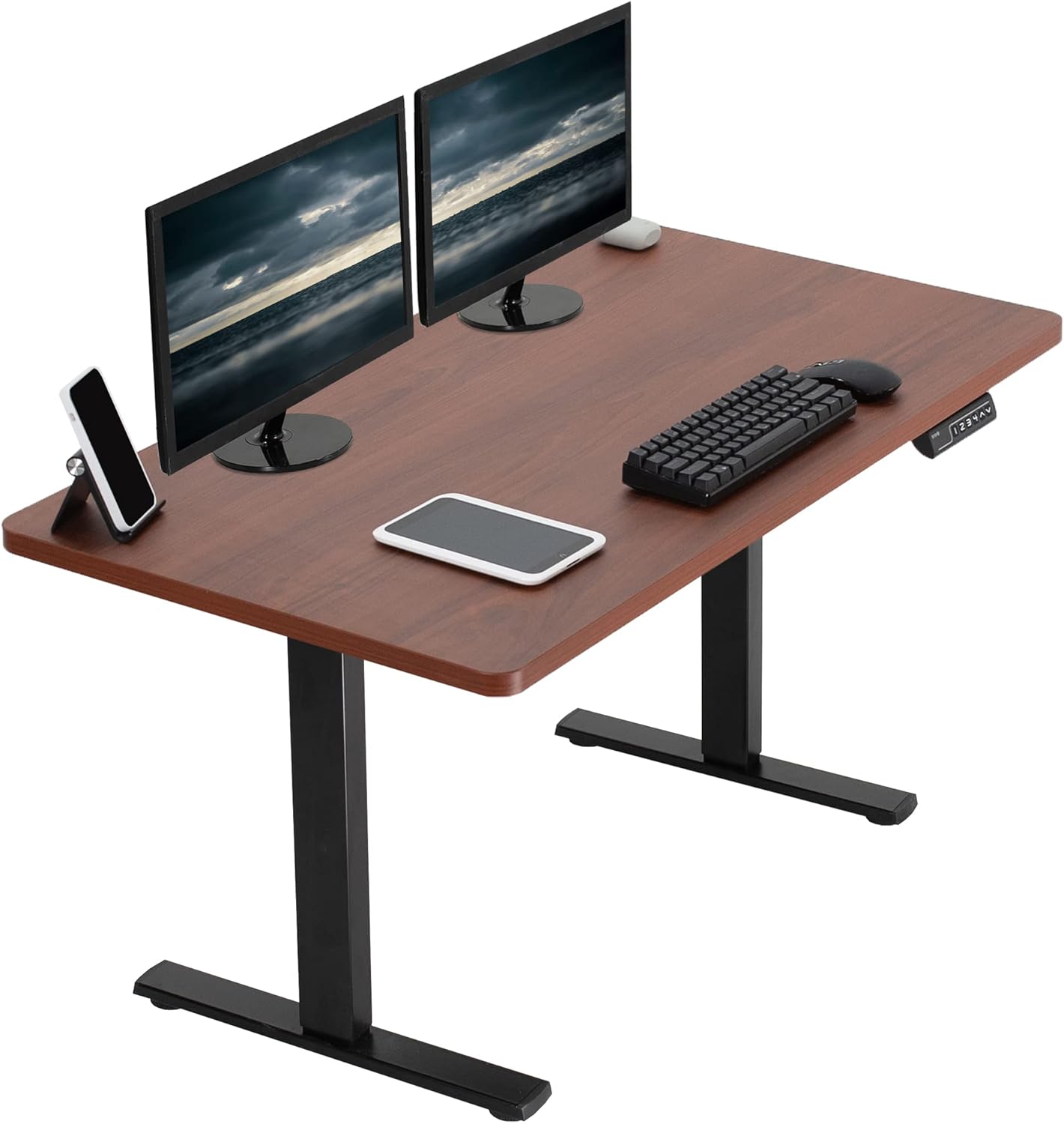 VIVO Electric 43 x 24 in Standing Desk, Memory Height Adjustment, 1B Series, One-Piece Dark Walnut Top, Black Frame, DESK-KIT-1B4D