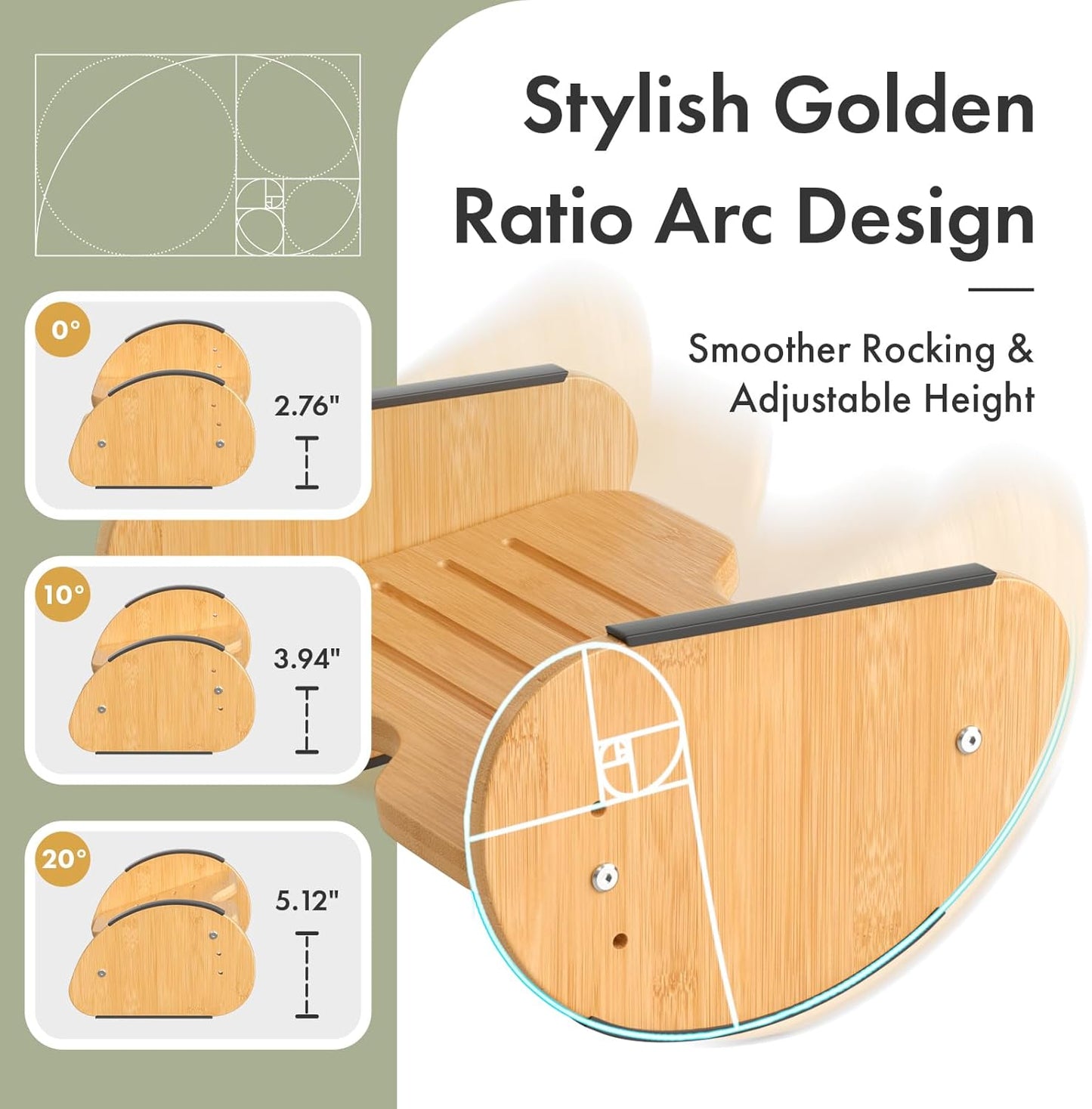 Amazer Bamboo Foot Rest for Under Desk at Work, 2-in-1 Reversible Rocking Footrest Adjustable Foot Stool, Ergonomic Footrest for Under Gaming Desk, Feet Support Leg Footstools for Home Office