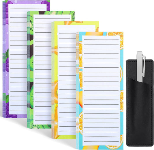 4 Pack Magnetic Note Pad for Fridge with Pen Holder, Totally 200 Sheets Grocery List Magnet Pad for Refrigerator Magnetic Shopping List Pad（Fruit Design）