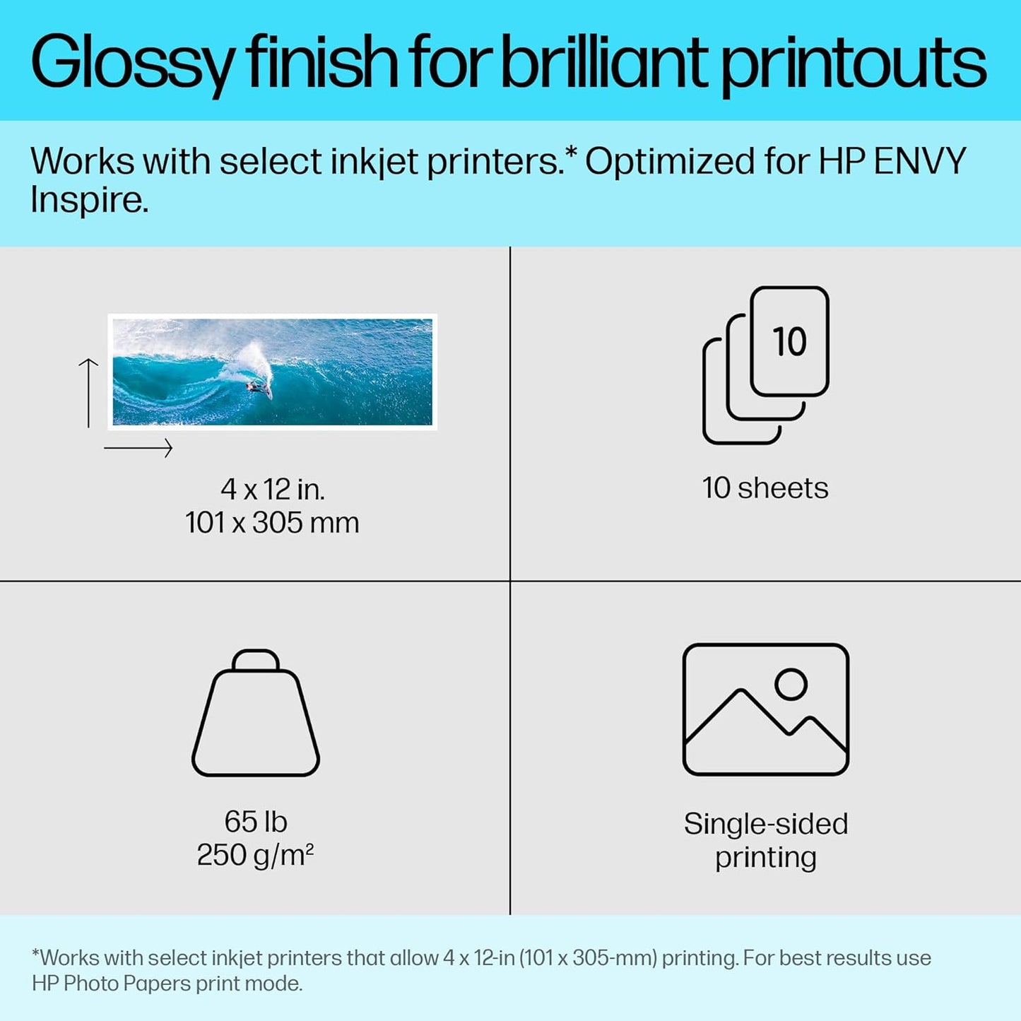 HP Advanced Photo Paper, Glossy, 4x12 in, 10 sheets (49V51A)