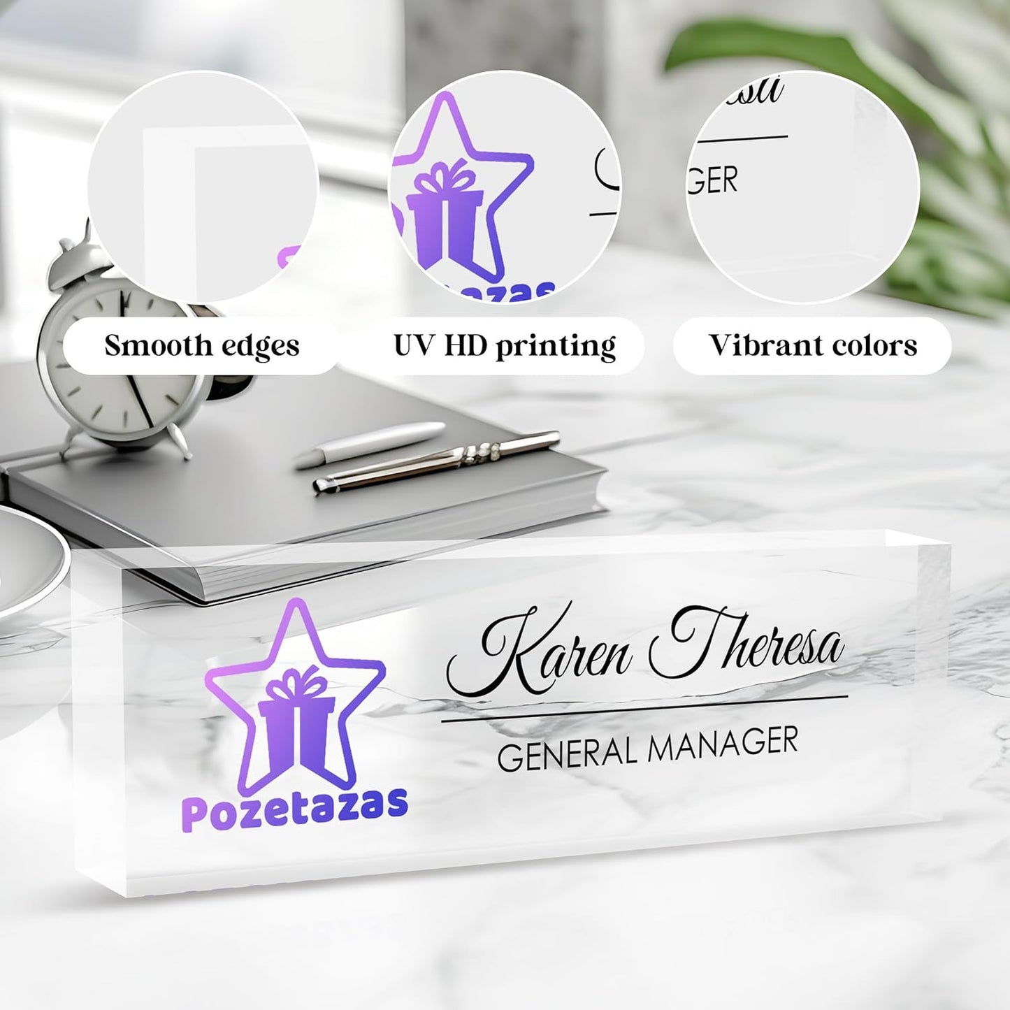 Custom Office Name Plate for Desk, Desk Name Plate Personalized, Personalized Gifts for Women, Appreciation Gifts for Employee Coworkers Boss Teacher, Office Accessories (Logo/Image)