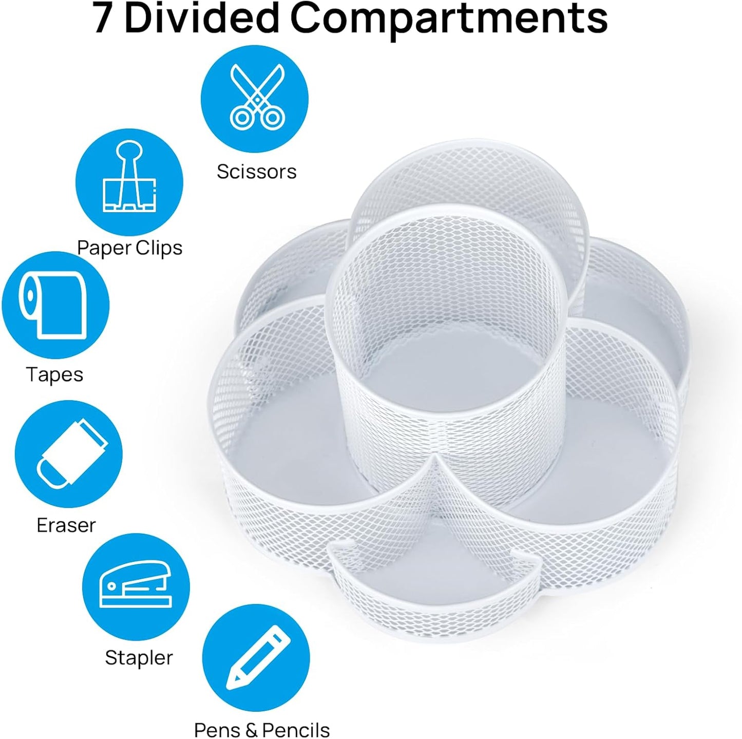 Pen Holder for Desk, Rotating Pencil Holder, Cup Holder for Desk Office, Pen Organizer (Pure White)