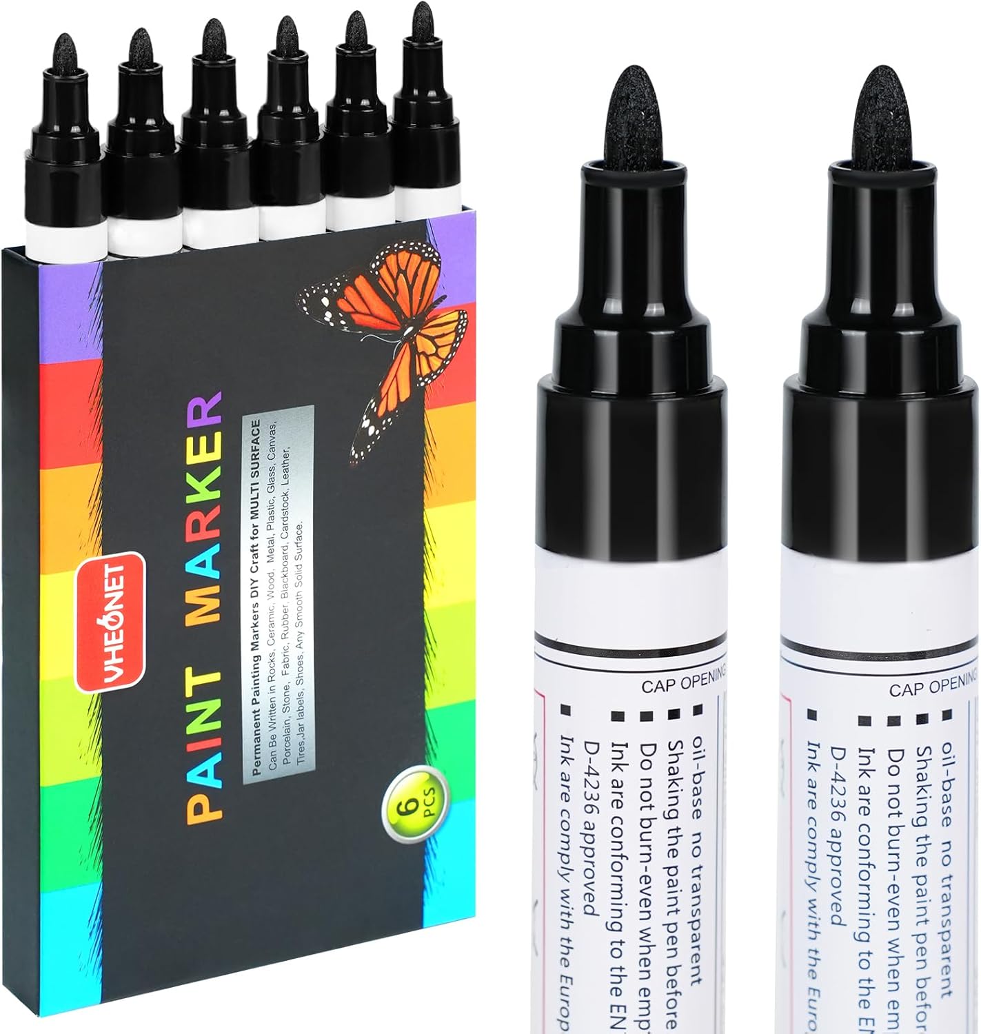 Multiple Colors Acrylic Paint Pens, Medium Tip Pens for Rock Painting, Ceramic, Wood, Plastic, Calligraphy, Card Making, DIY Crafts (Black)