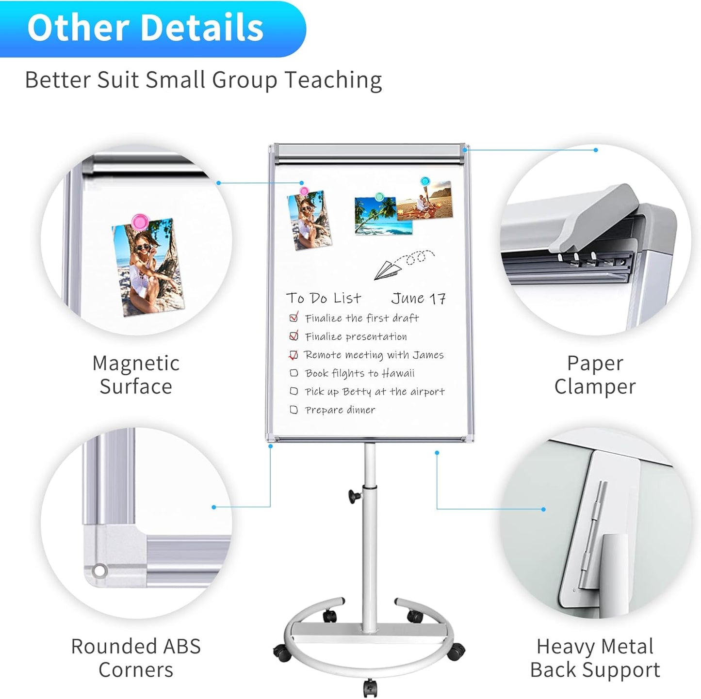 maxtek Mobile Dry Erase Board – 40x28 inches Magnetic Portable Whiteboard Stand Easel White Board Flipchart Easel Board with 25 Sheets Paper Pad for School Supplies